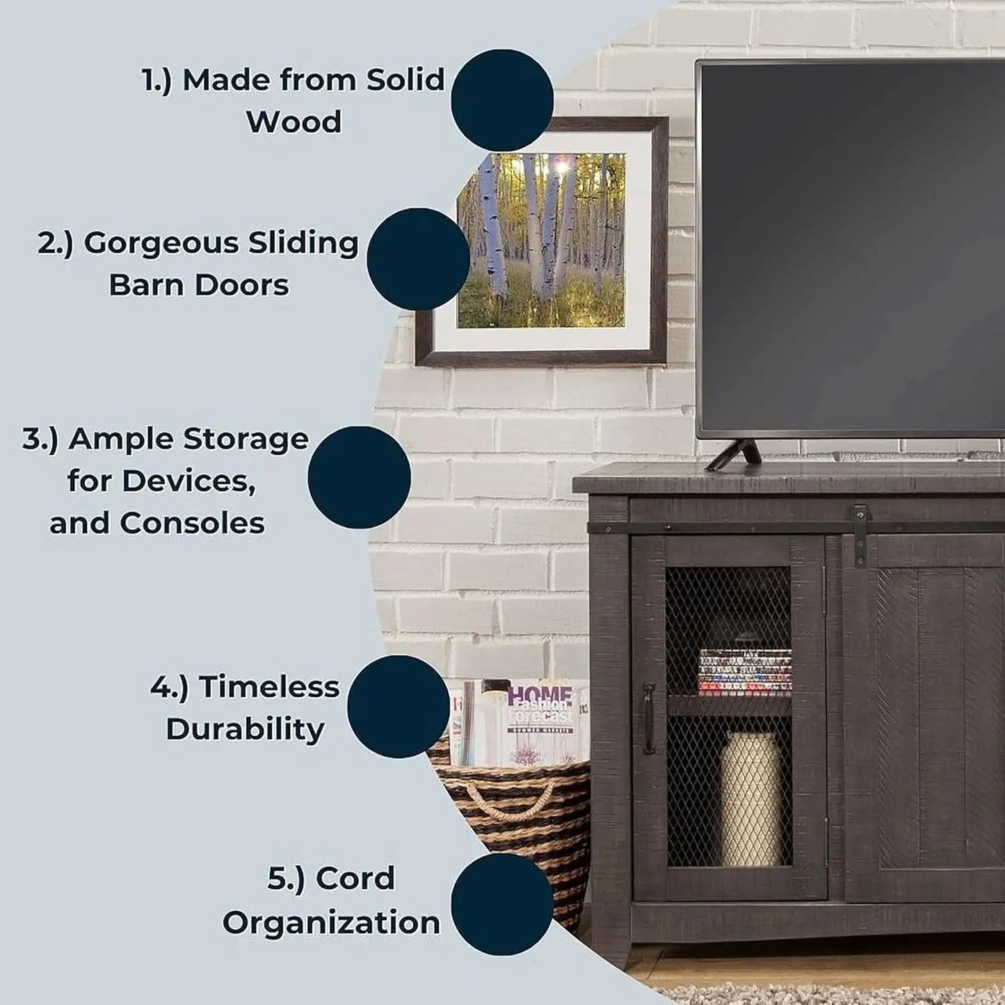 Sierra 65 Inch Grey TV Stand for Living Room Console from PriceLows™