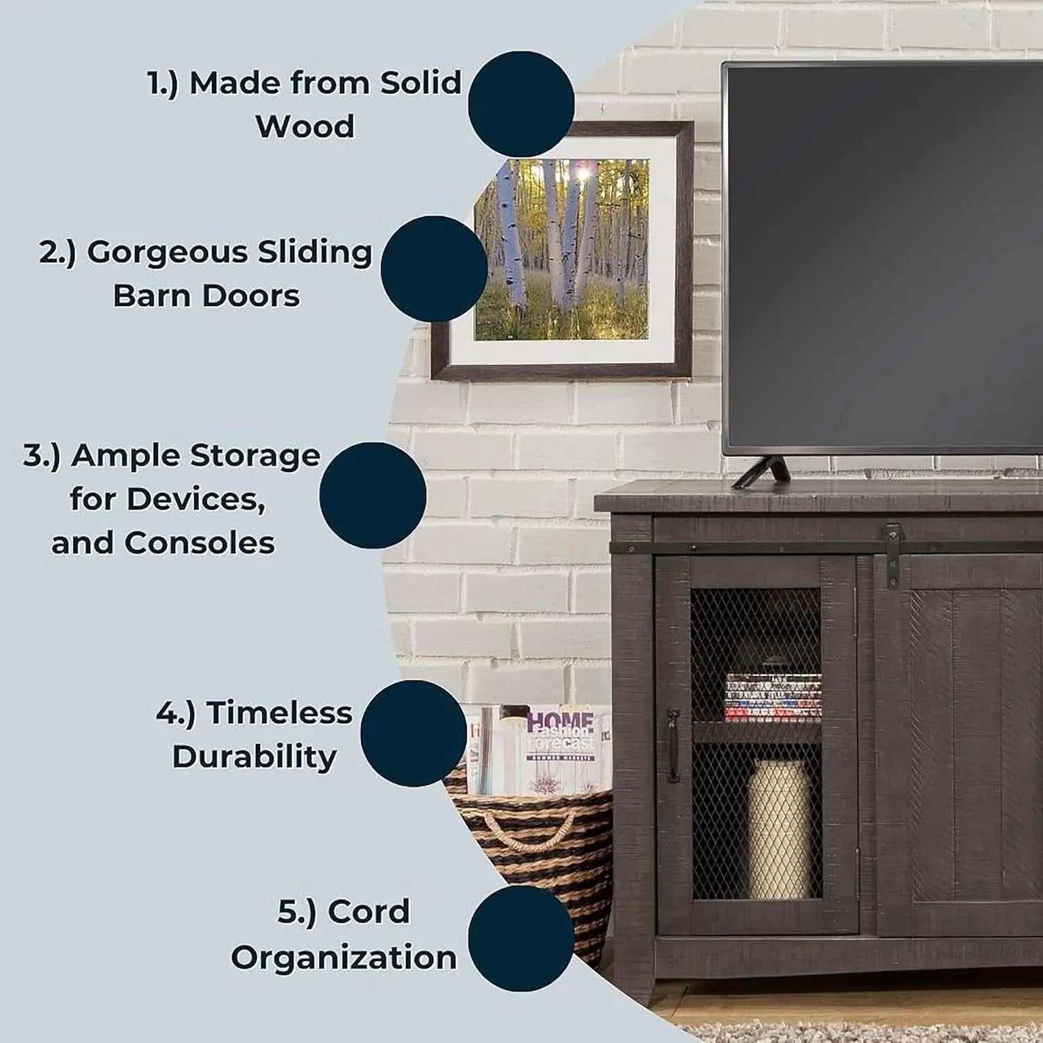 Sierra 65 Inch Grey TV Stand for Living Room Console from PriceLows™