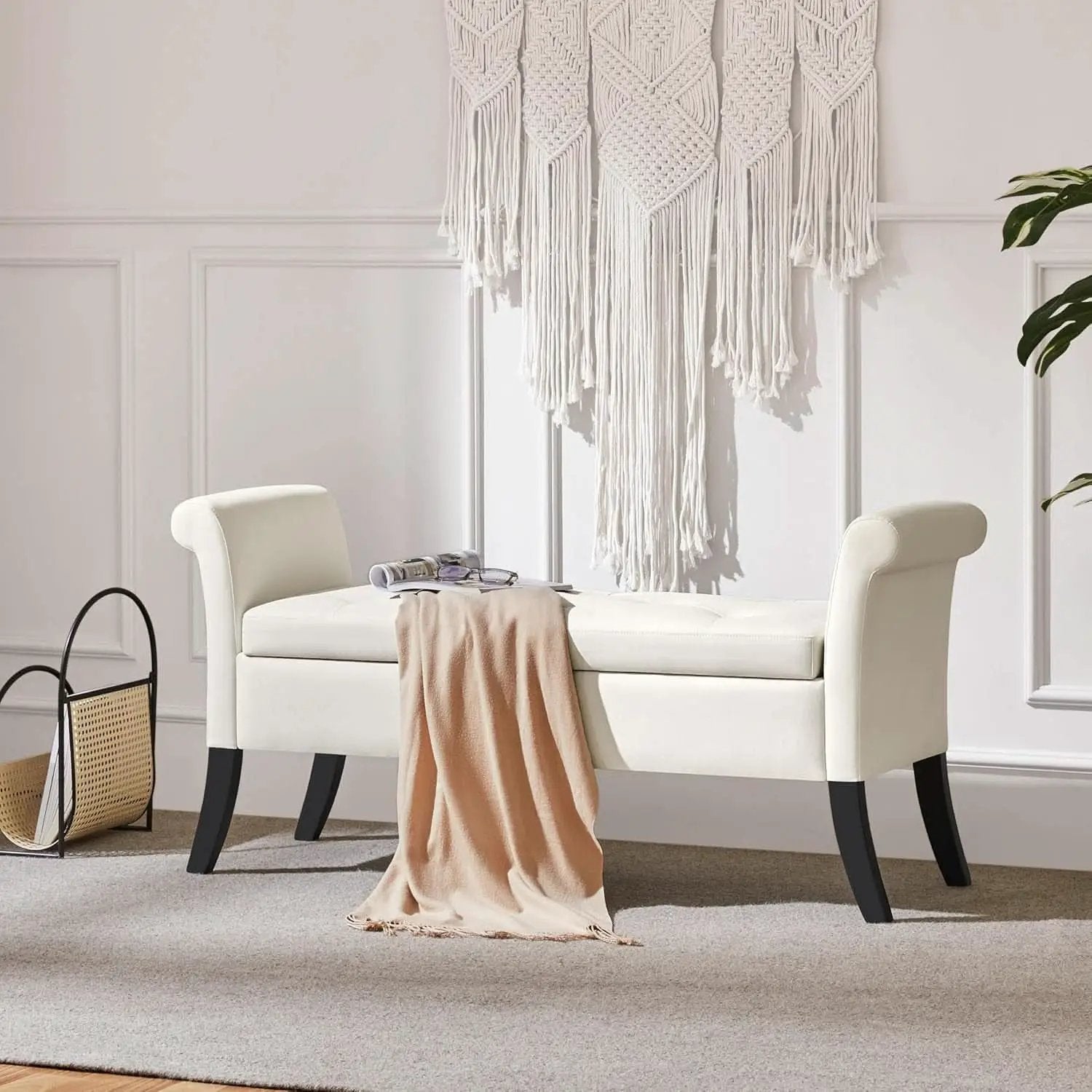 Fifty TwoInches Durable White Upholstered Storage Ottoman Bench from PriceLows™
