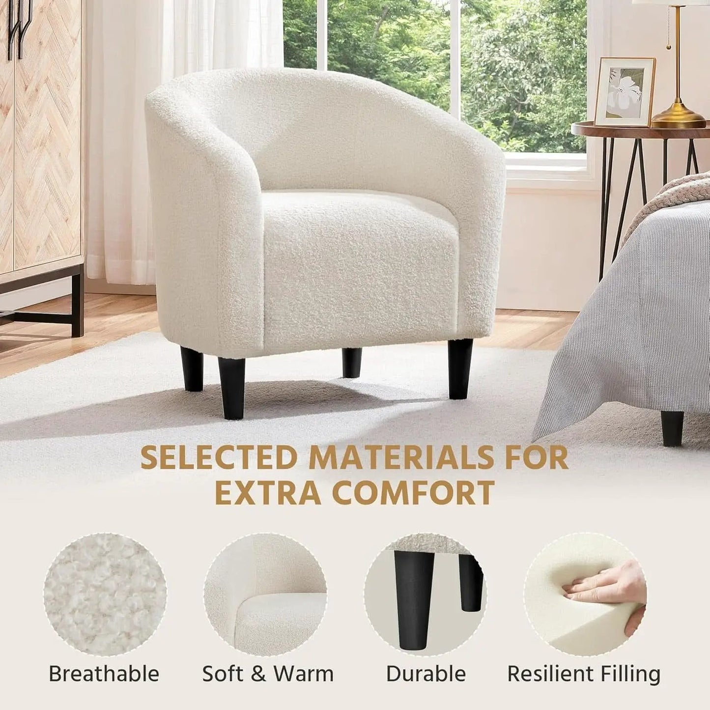 Ivory Barrel Chairs Boucle Living Room Duo Two Piece Set from PriceLows™