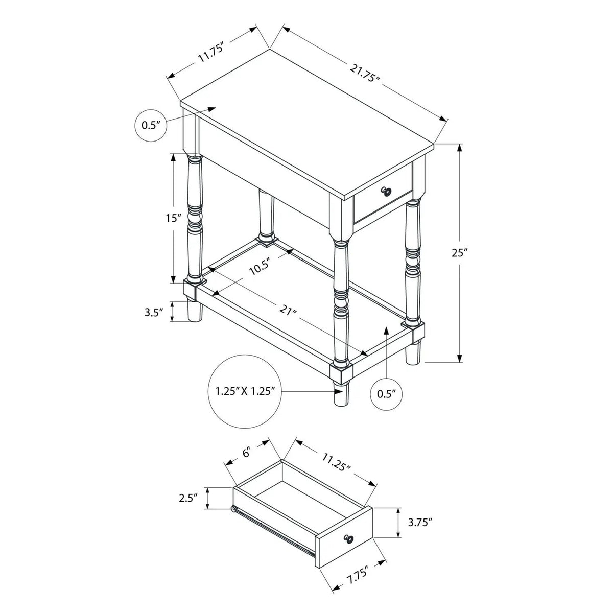Accent End Table | 2 Tier | Storage Drawer | Compact