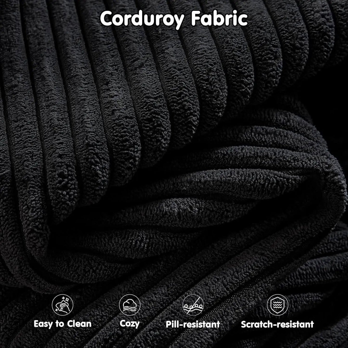 104 Inch Black Corduroy L Shaped Sectional Sofa Deep Set Upholstered Modular Couch No Assembly from PriceLows™
