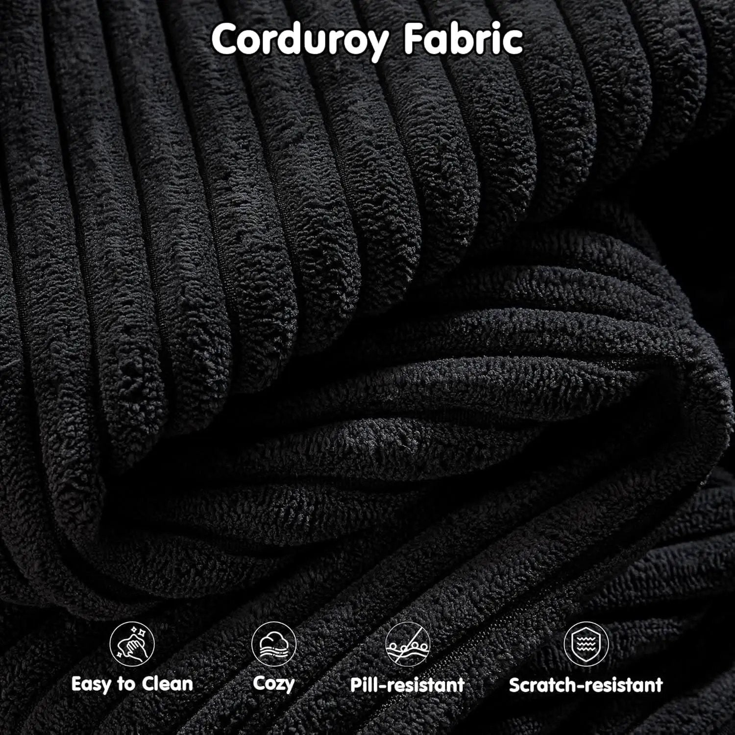 104 Inch Black Corduroy L Shaped Sectional Sofa Deep Set Upholstered Modular Couch No Assembly from PriceLows™