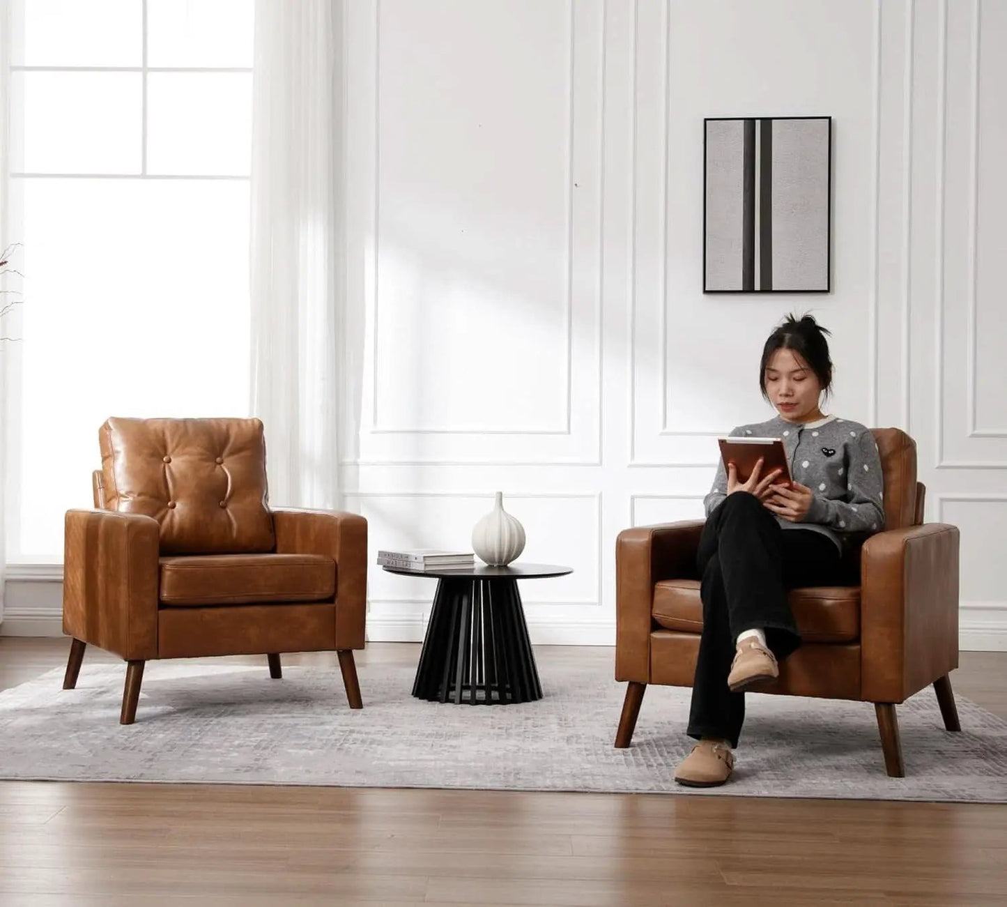 Brown Distinctive Tufted Faux Leather Armchairs Set from PriceLows™