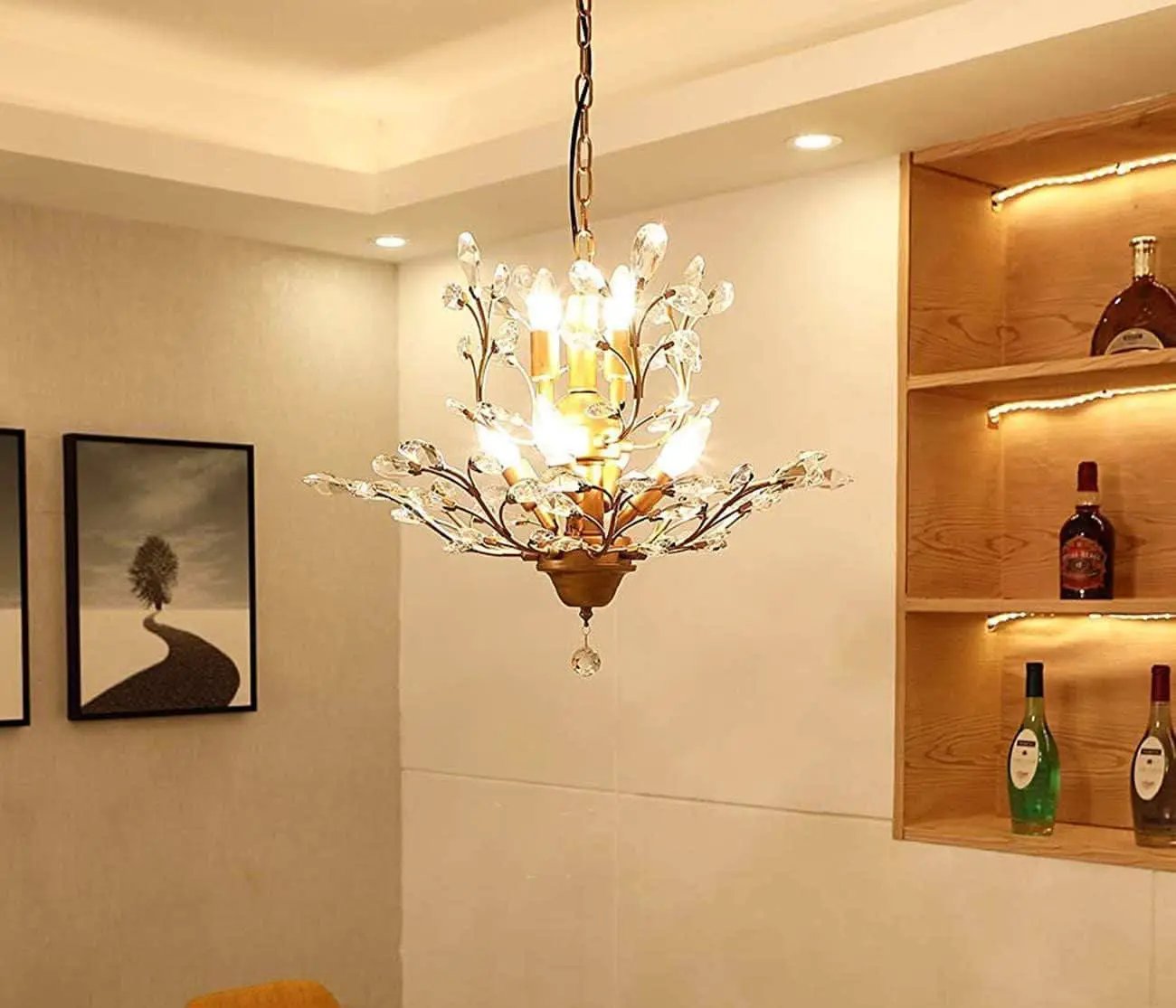Gold Three Light Crystal Chandelier Ceiling Fixture With Adjustable Chain from PriceLows™