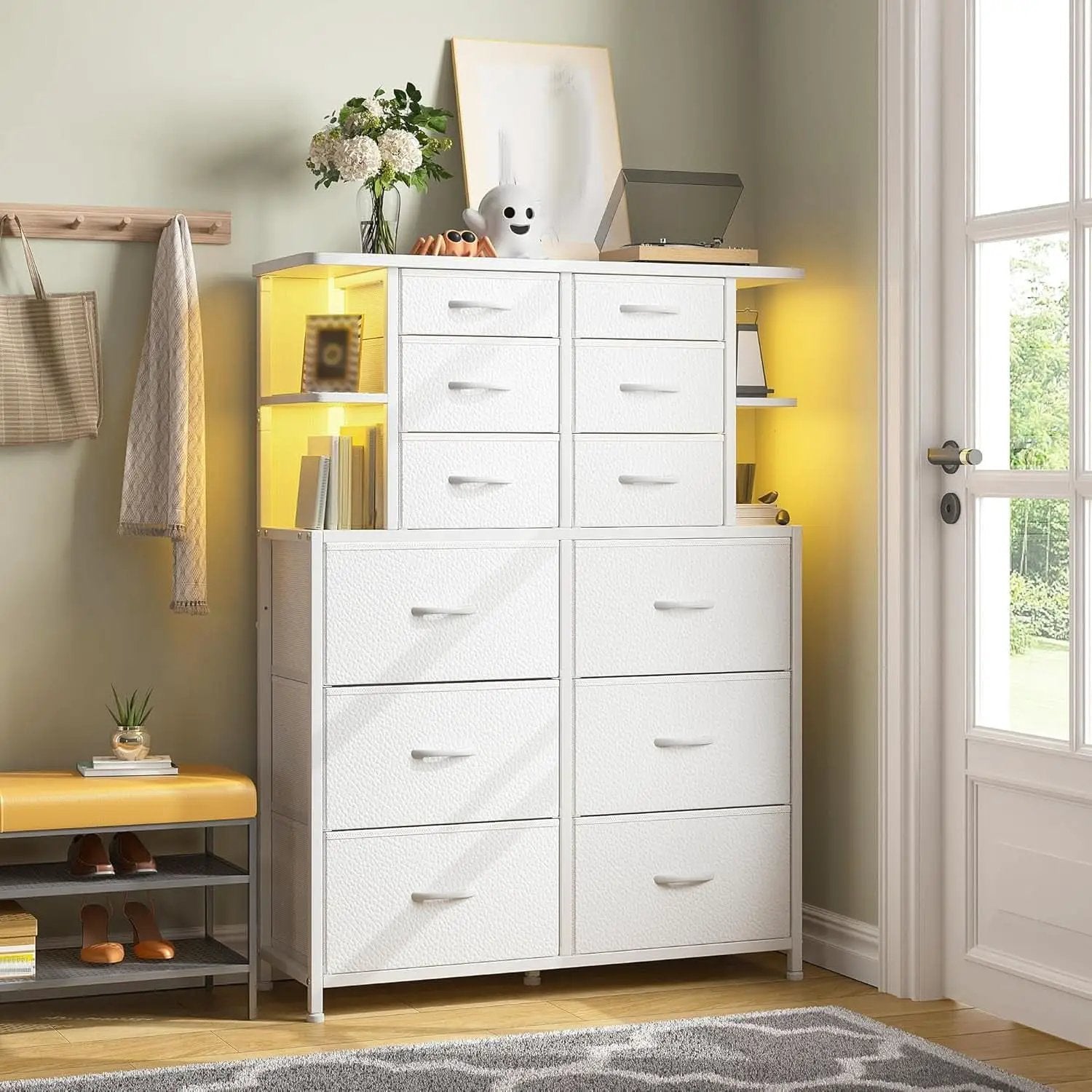 White Bedroom Dresser With LED Lights And 12 Deep Drawers from PriceLows™