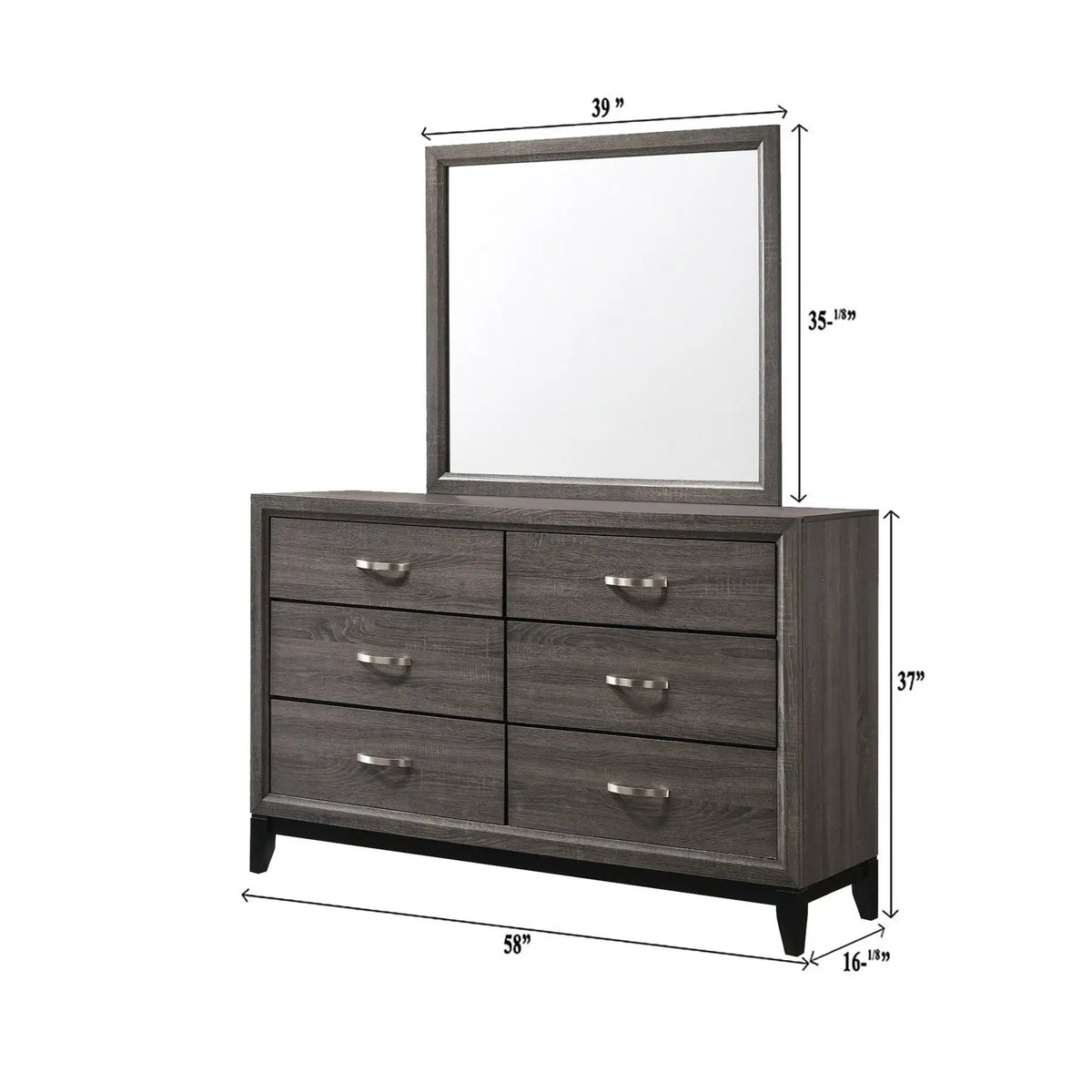 Contemporary 6 Drawer Dresser | Handles | 58.1 Inch Width | Timeless Finish