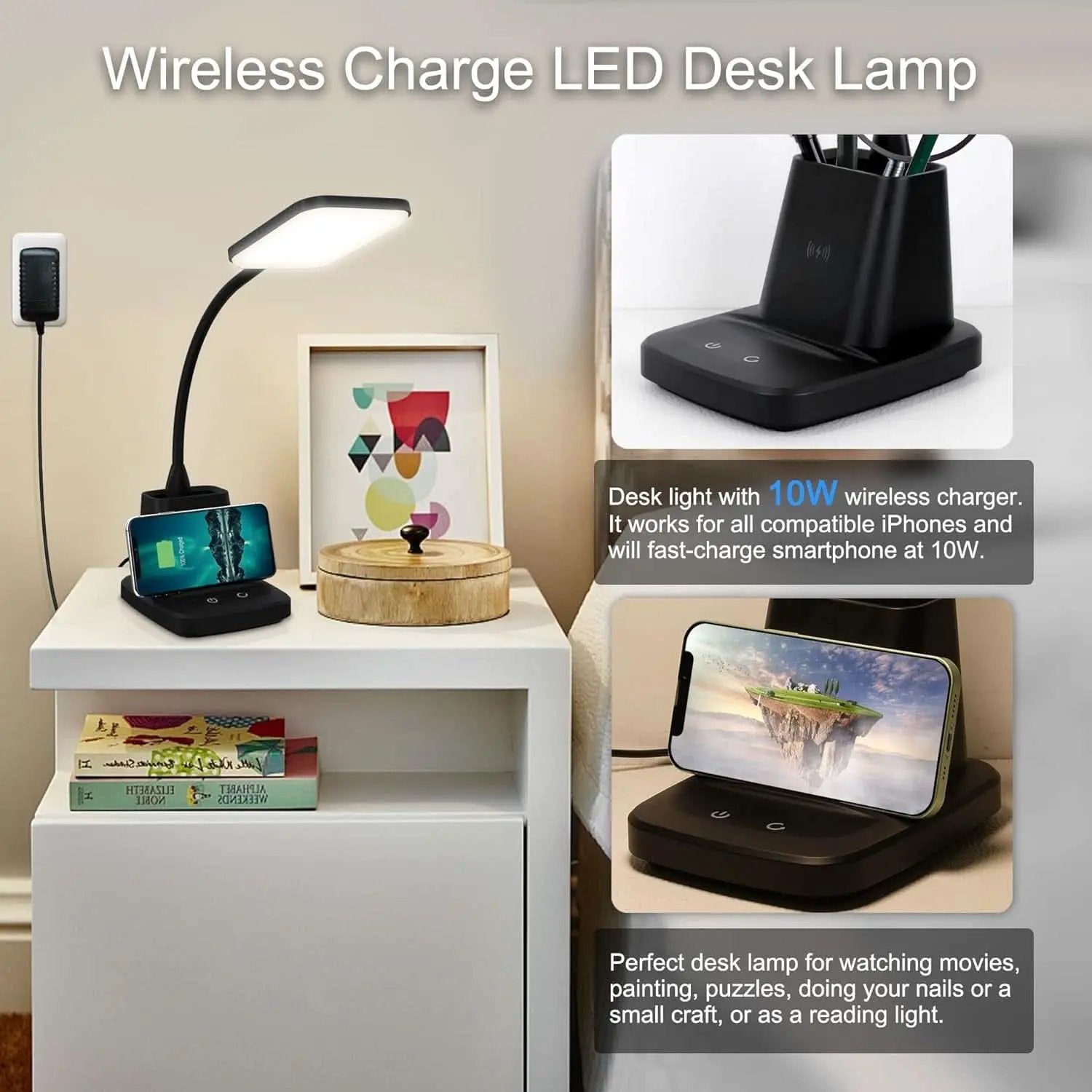 LED Desk Lamp With Wireless Charger Black For Home Office from PriceLows™