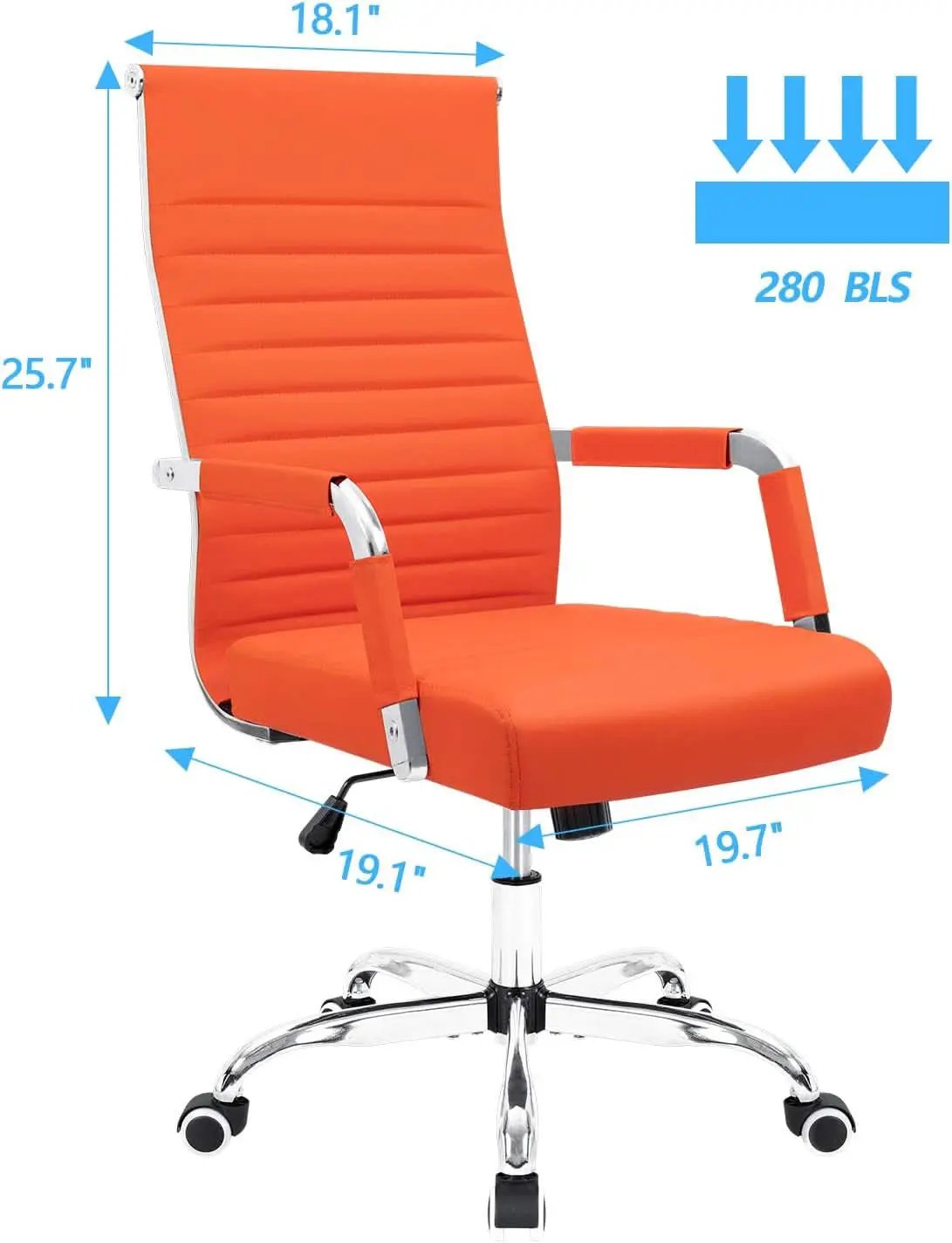Orange Ribbed Leather Office Desk Chair Adjustable Height from PriceLows™