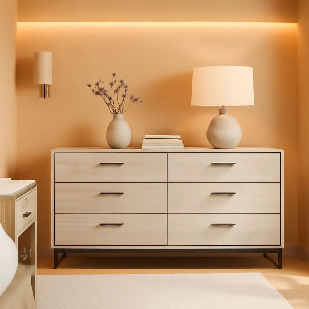 Socalle 59 Inch Beige 6 Drawer Dresser Engineered Wood from PriceLows™