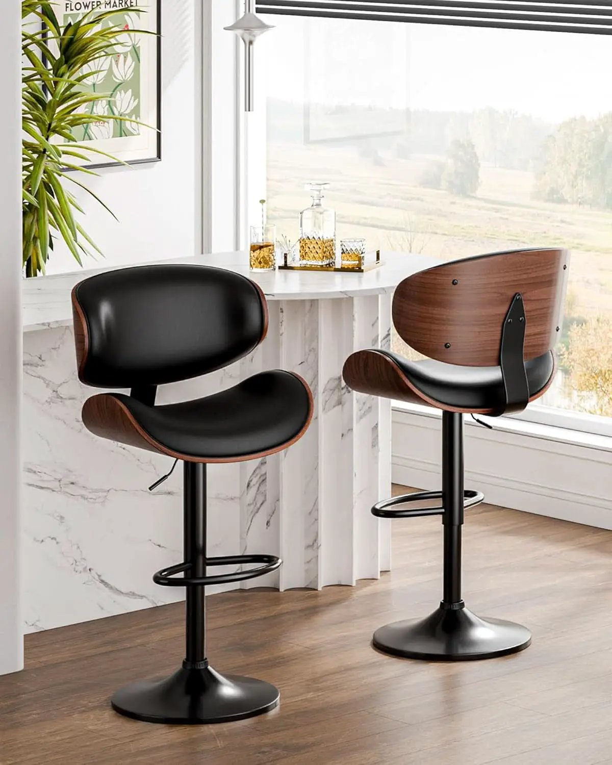 Set Of 2 Adjustable Swivel Bar Stools For Kitchen Island Black from PriceLows™