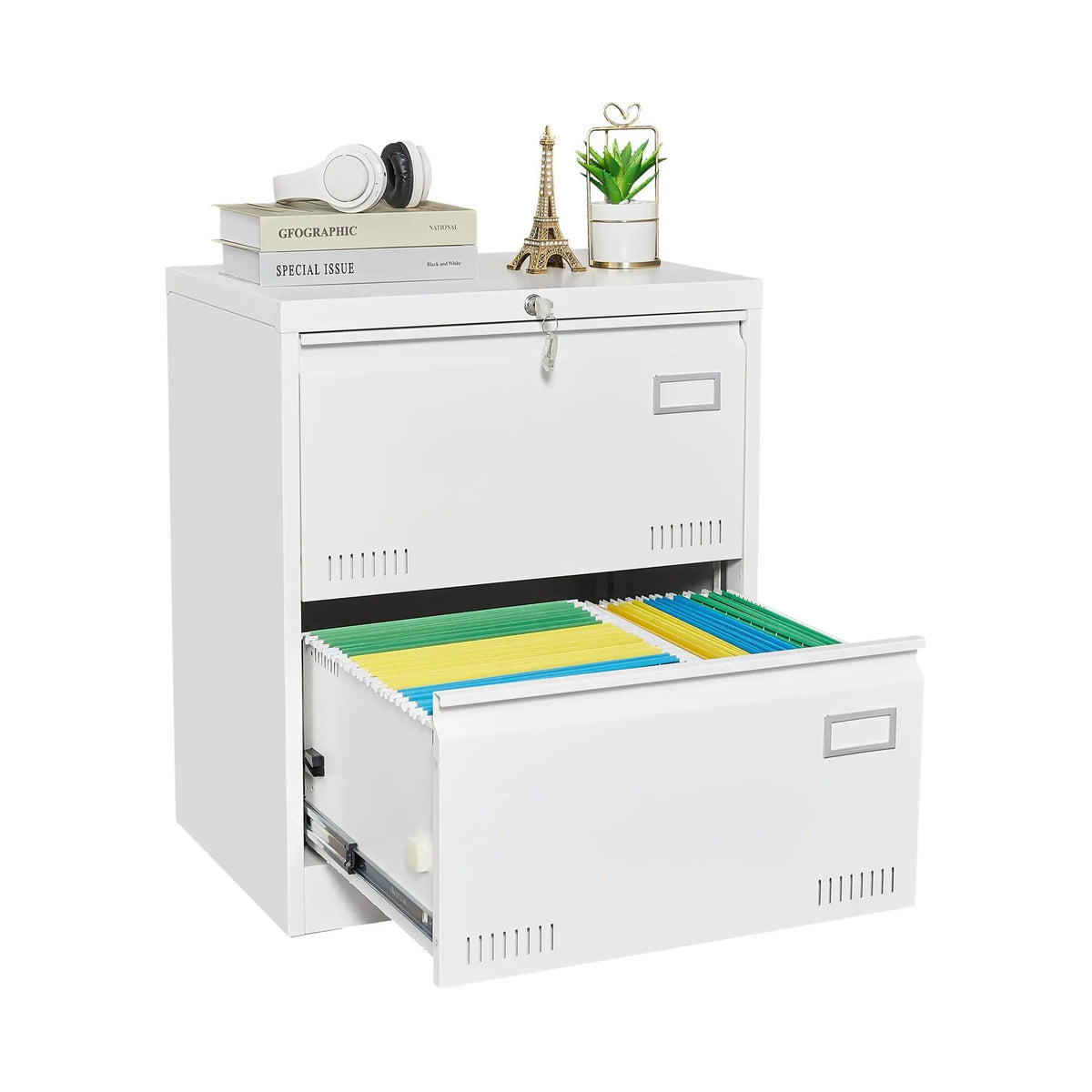 Lateral File Cabinet | 3 Drawer Locking Metal | Widened Drawers | 40 Inch Height