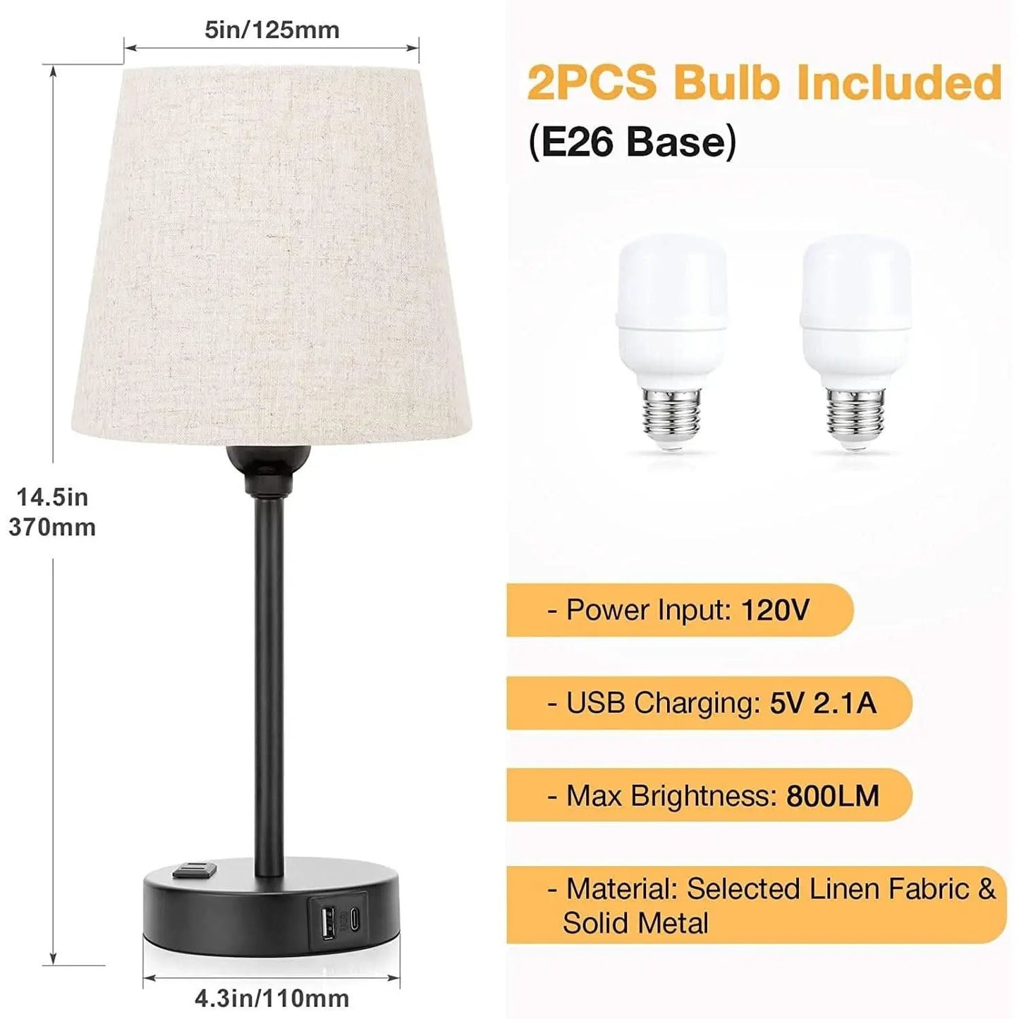 Set of 2 Mini Bedside Lamps With USB C And AC Outlets from PriceLows™