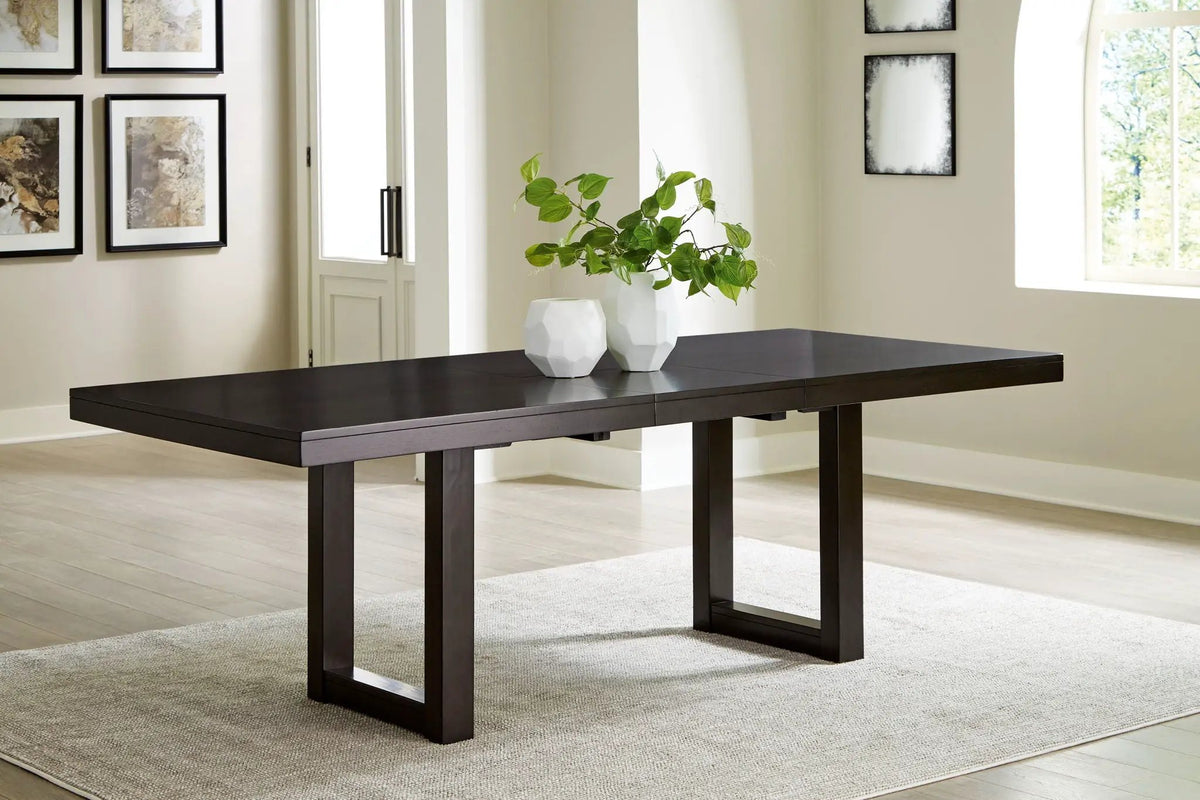 Neymorton 7-Piece Dining Set | Rectangular Extension Table | 6 Side Chairs | Dark Grayish Brown