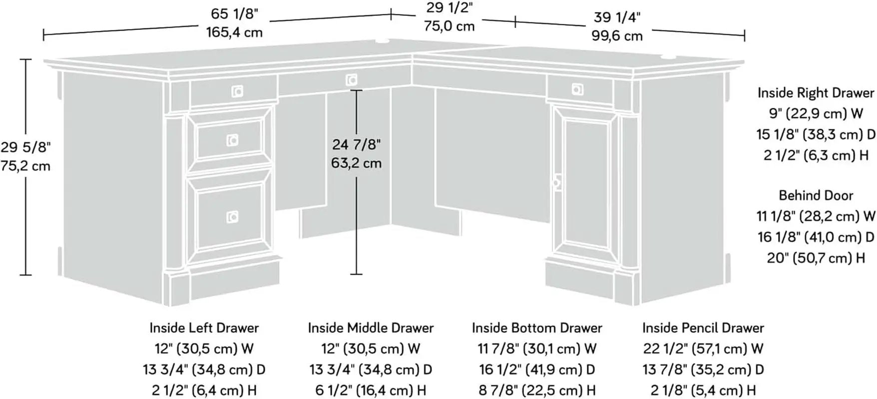 Palladia Executive Desk 65 Inch Vintage Oak Surface from PriceLows™