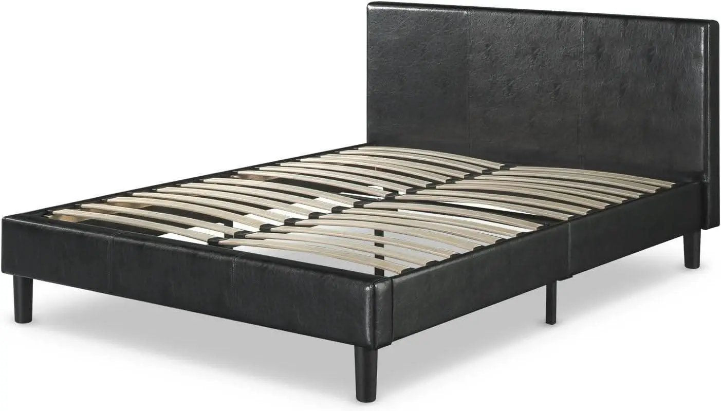 Queen Faux Leather Platform Bed Frame With Wood Slats from PriceLows™