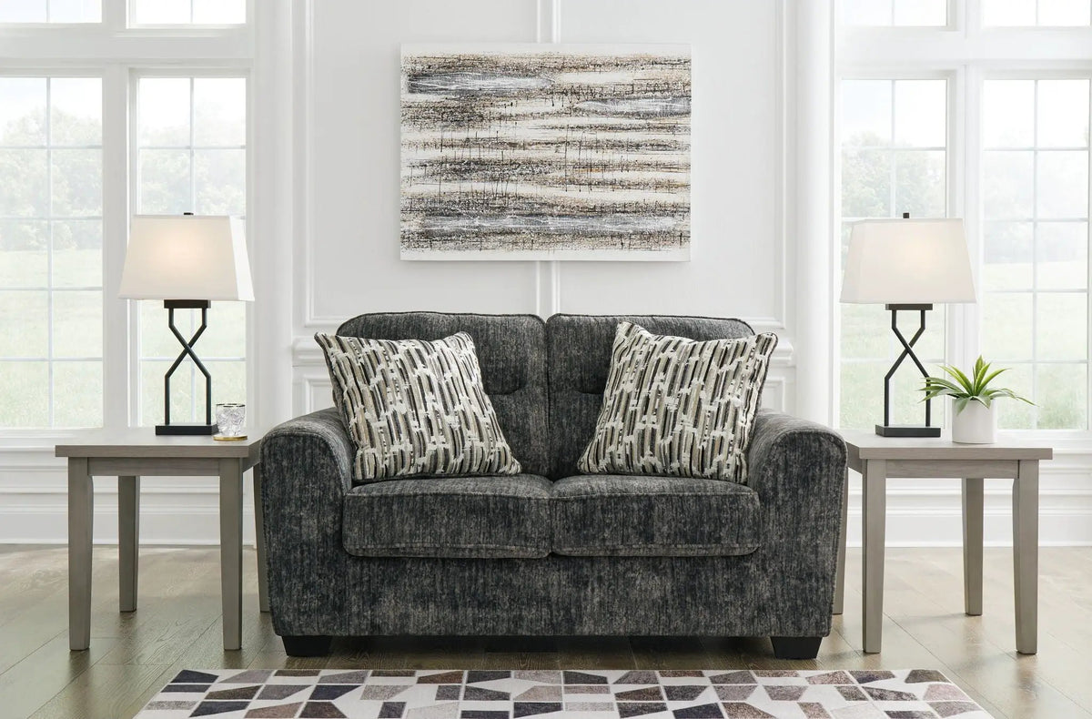 Lonoke Living Room Set | Sofa And Loveseat | Plush Upholstery | Dark Tri-Block Legs