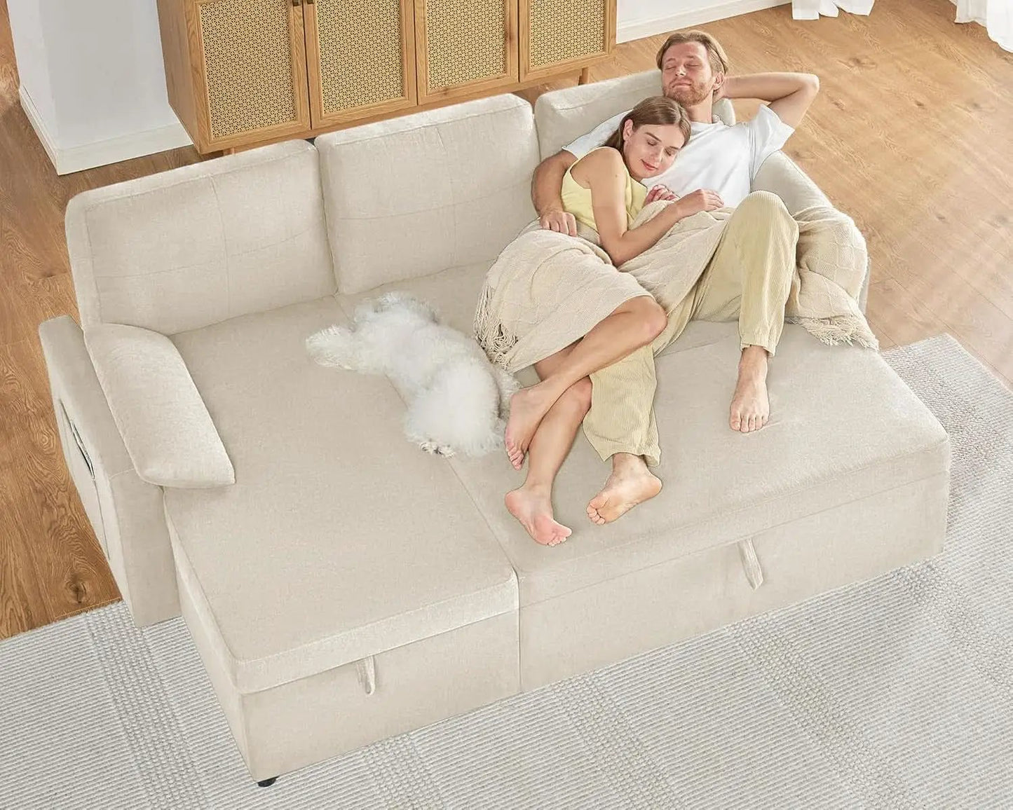 Linen Beige Multifunctional Sleeper Sofa With Storage from PriceLows™