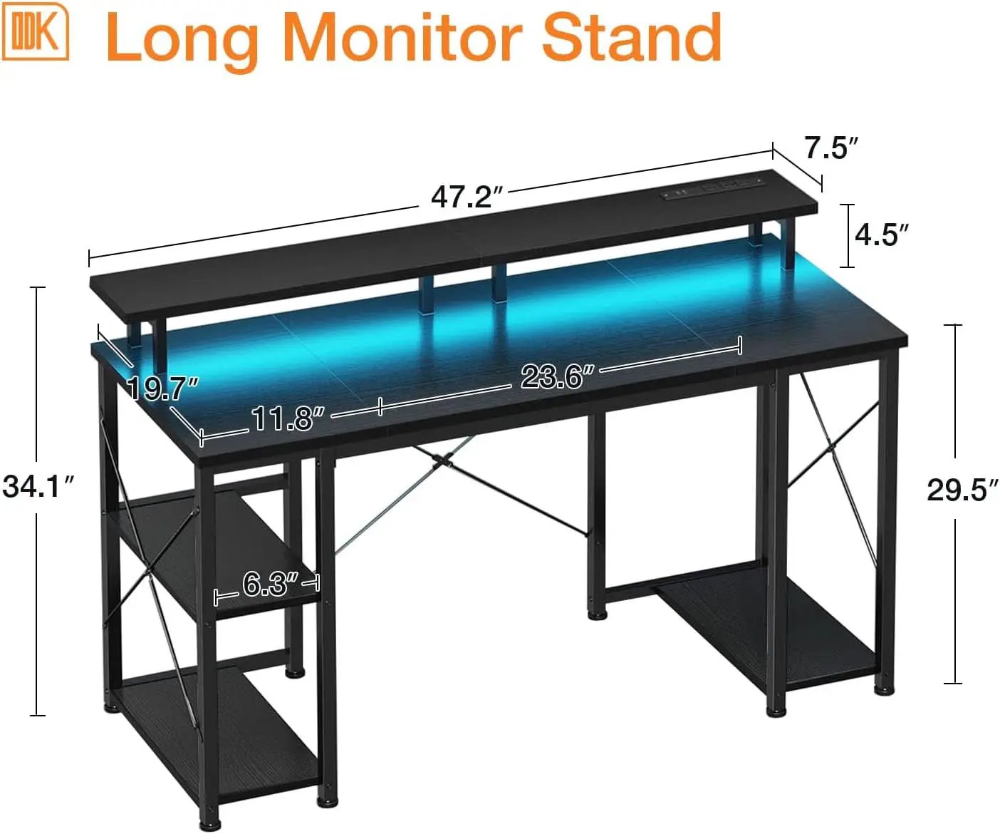 48 Inch LED Gaming Desk With Monitor Stand And USB Ports from PriceLows™