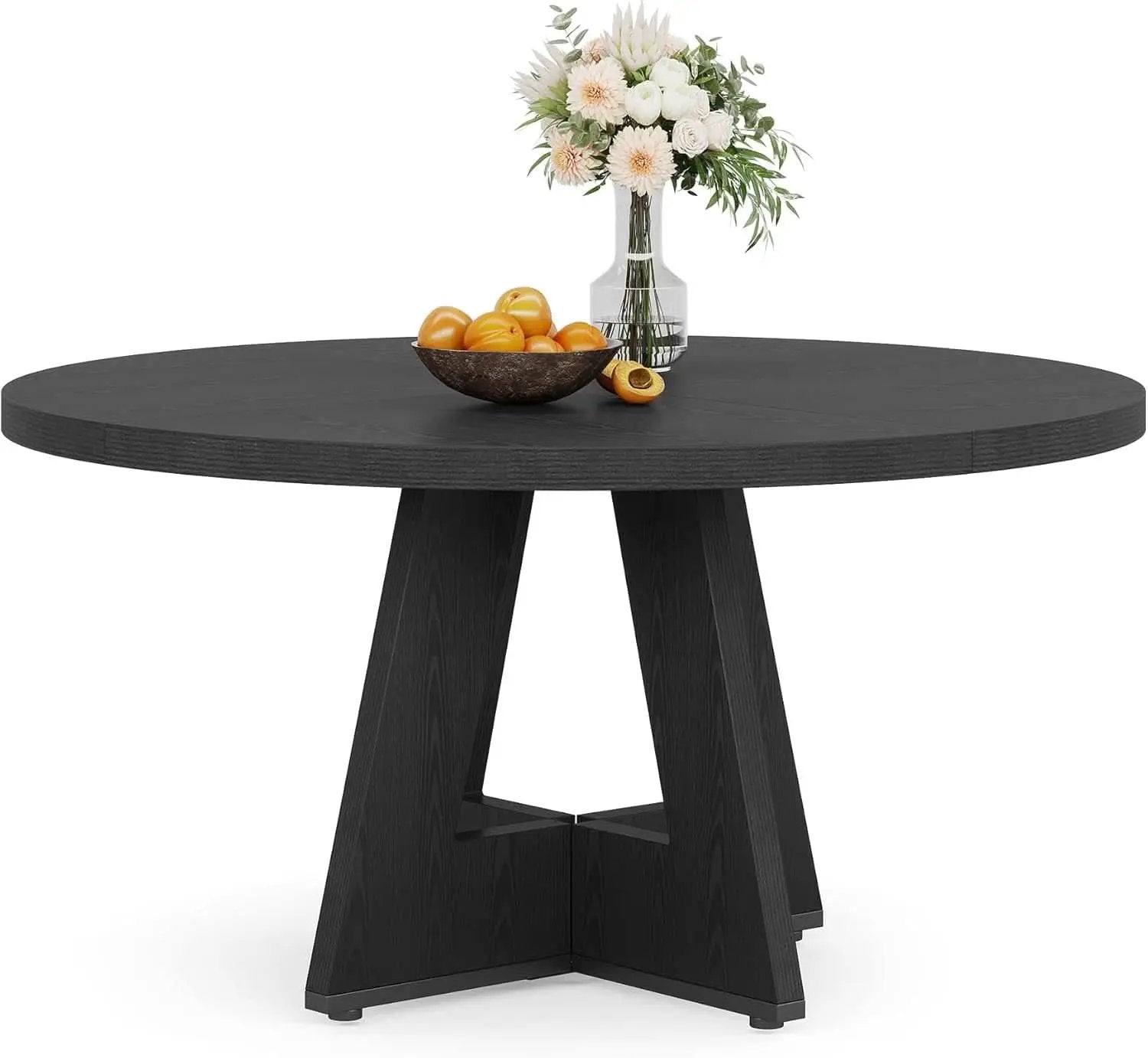 Round Wood Dining Table Farmhouse 47 Inch For Dining Room With Cross Base Black from PriceLows™