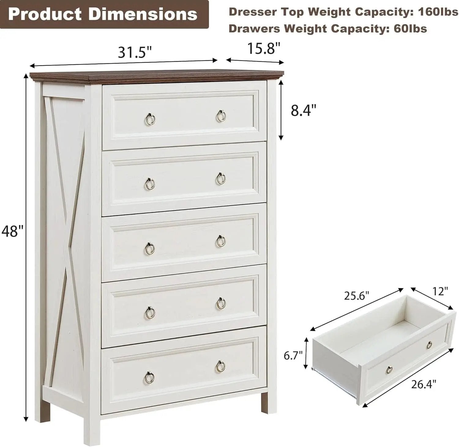 Antique White Forty EightInch Tall Farmhouse Dresser from PriceLows™