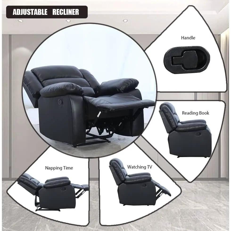 Black Bonded Leather Recliner With Overstuffed Arm And Back from PriceLows™