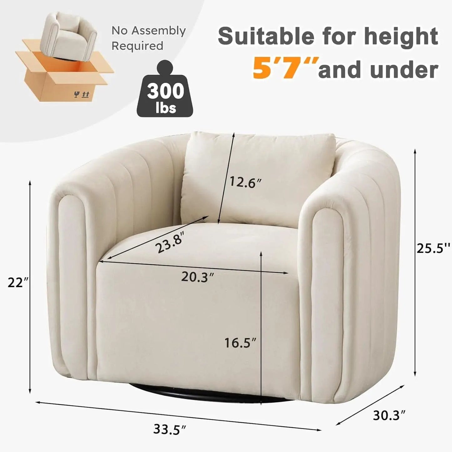 Beige Velvet Barrel Swivel Chair With LumbarPillow from PriceLows™