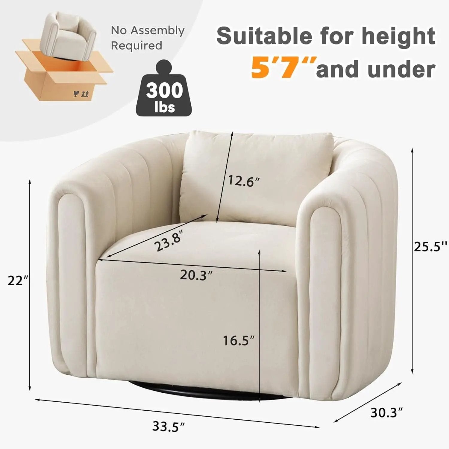 Beige Velvet Barrel Swivel Chair With LumbarPillow from PriceLows™
