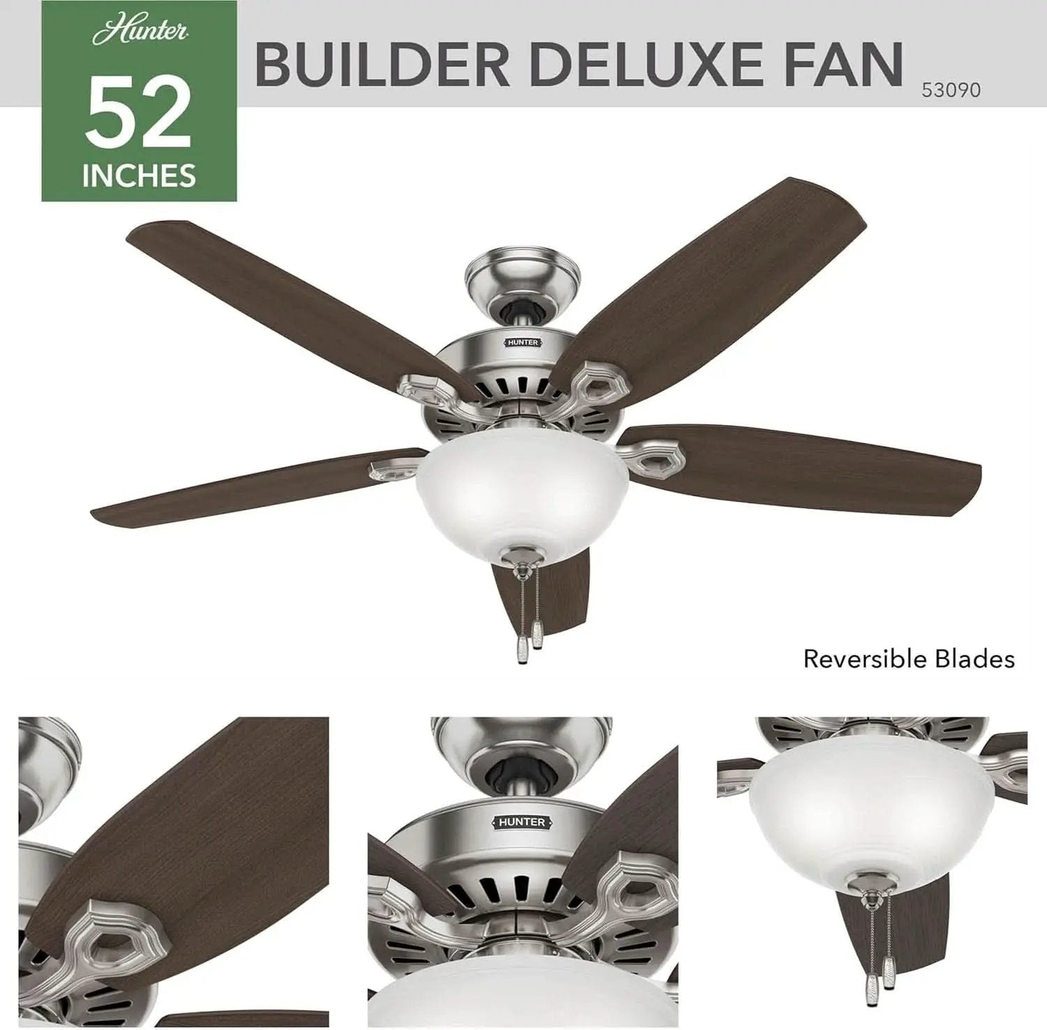 Builder Deluxe 52 Inch Brushed Nickel Indoor Ceiling Fan from PriceLows™