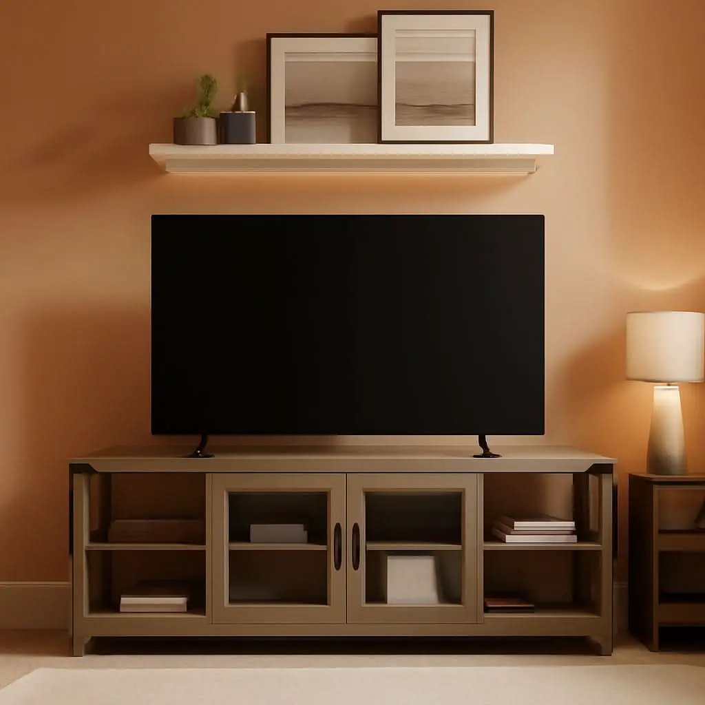 Rustic Modern 70 Inch TV Console With Open Shelves from PriceLows™