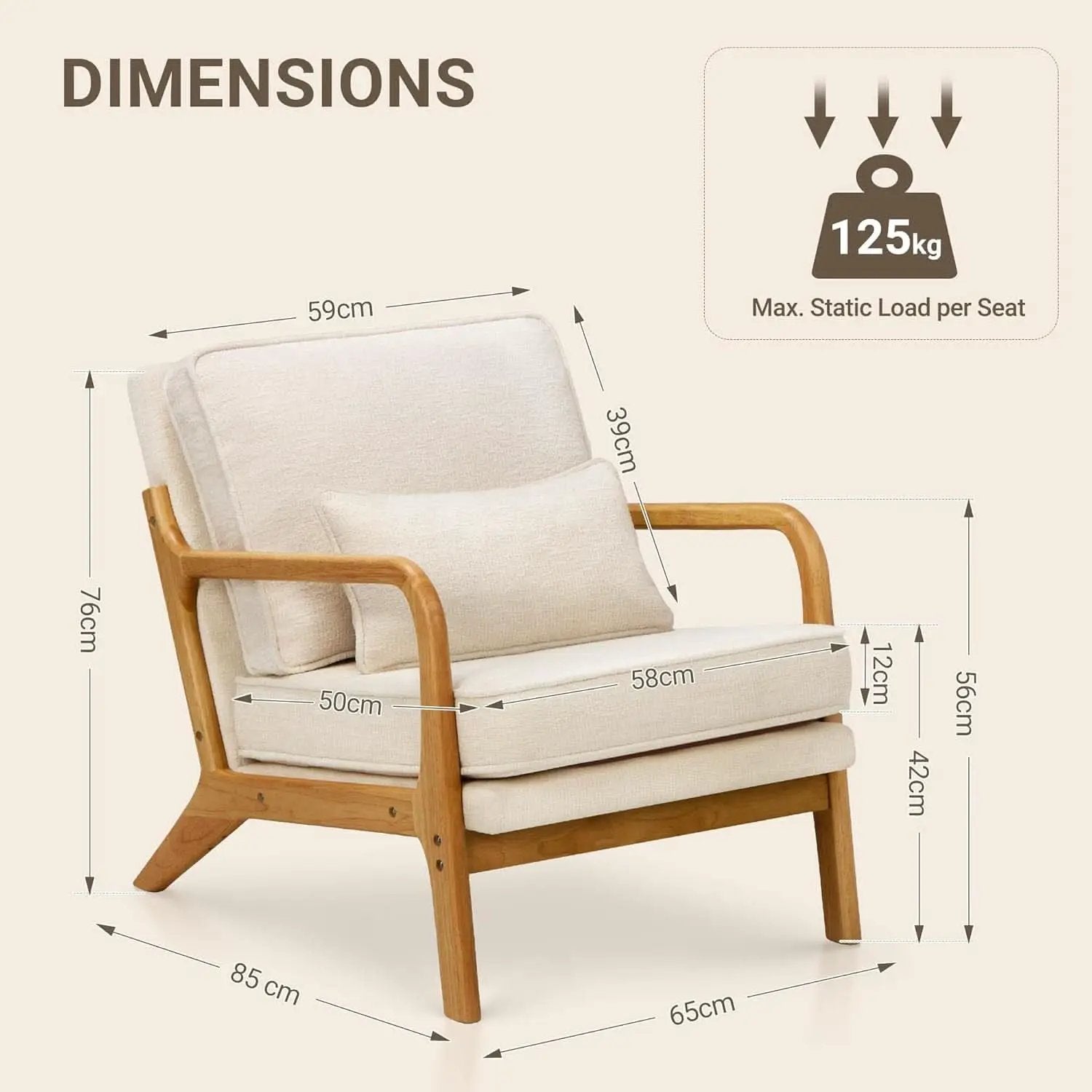 Beige Mid Century Accent Armchair Lumbar Support Pillow from PriceLows™