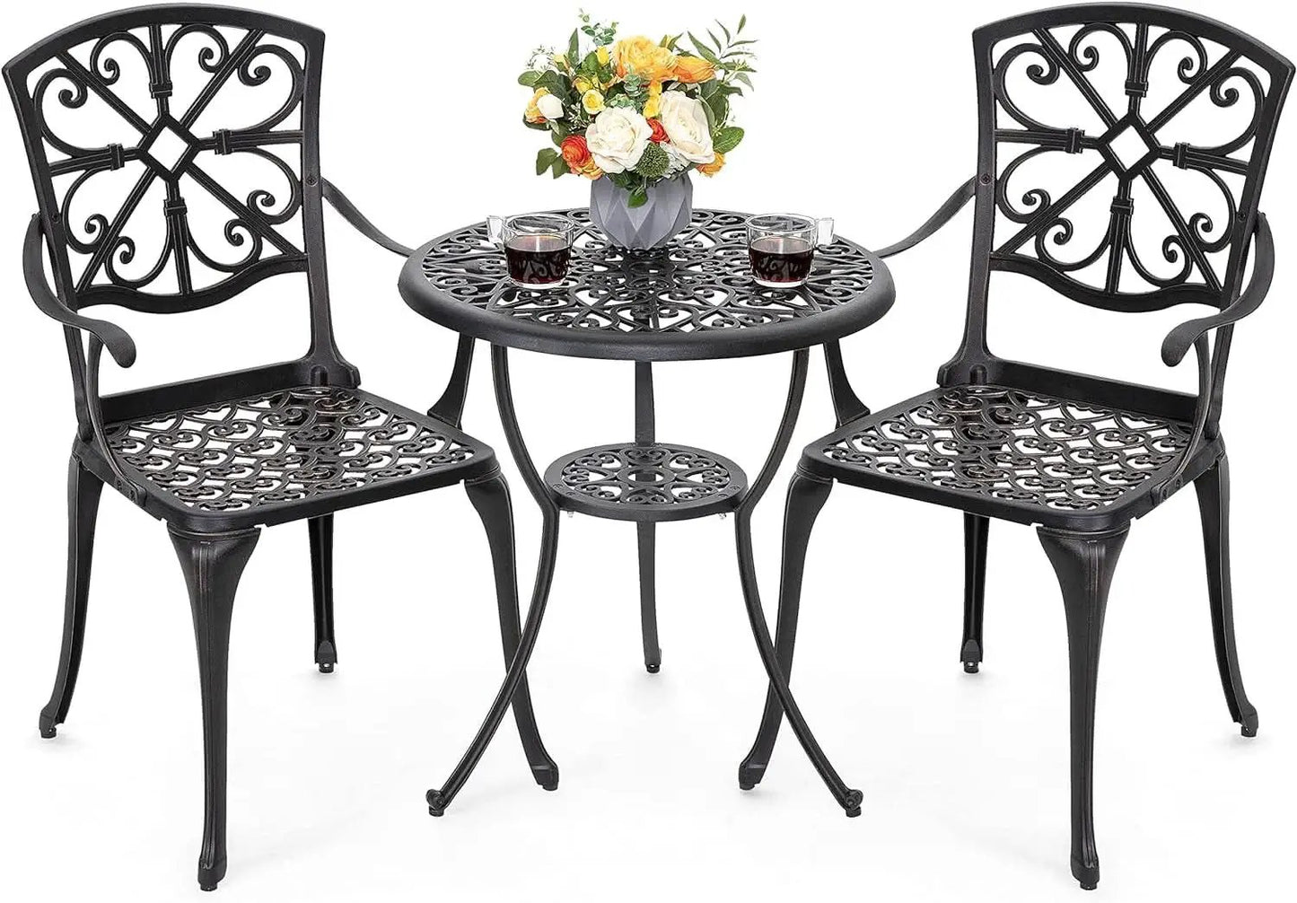 Black Bistro Set Umbrella Hole Cast Aluminum Outdoor Patio from PriceLows™