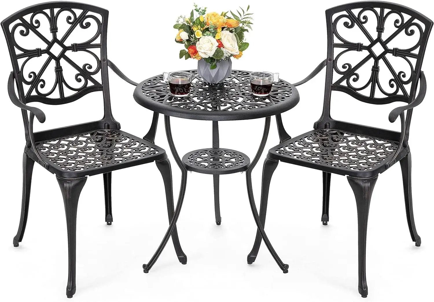 Black Bistro Set Umbrella Hole Cast Aluminum Outdoor Patio from PriceLows™