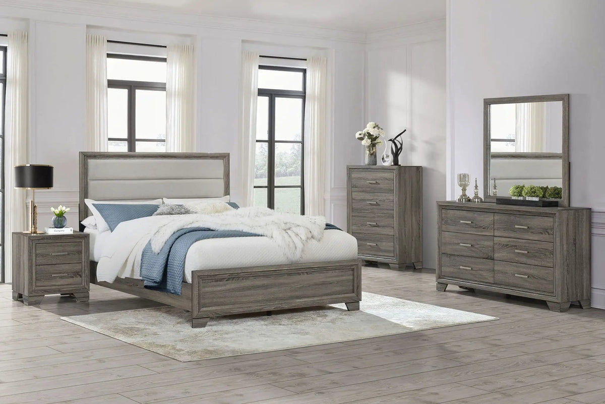 Wright 5-piece Queen Bedroom Set Brown | 5-Piece Set | Engineered Wood & Fabric | Oak