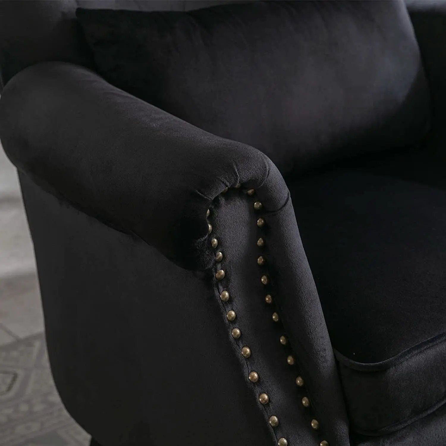 Elegant Black Velvet Wingback Chair With Ottoman Set from PriceLows™