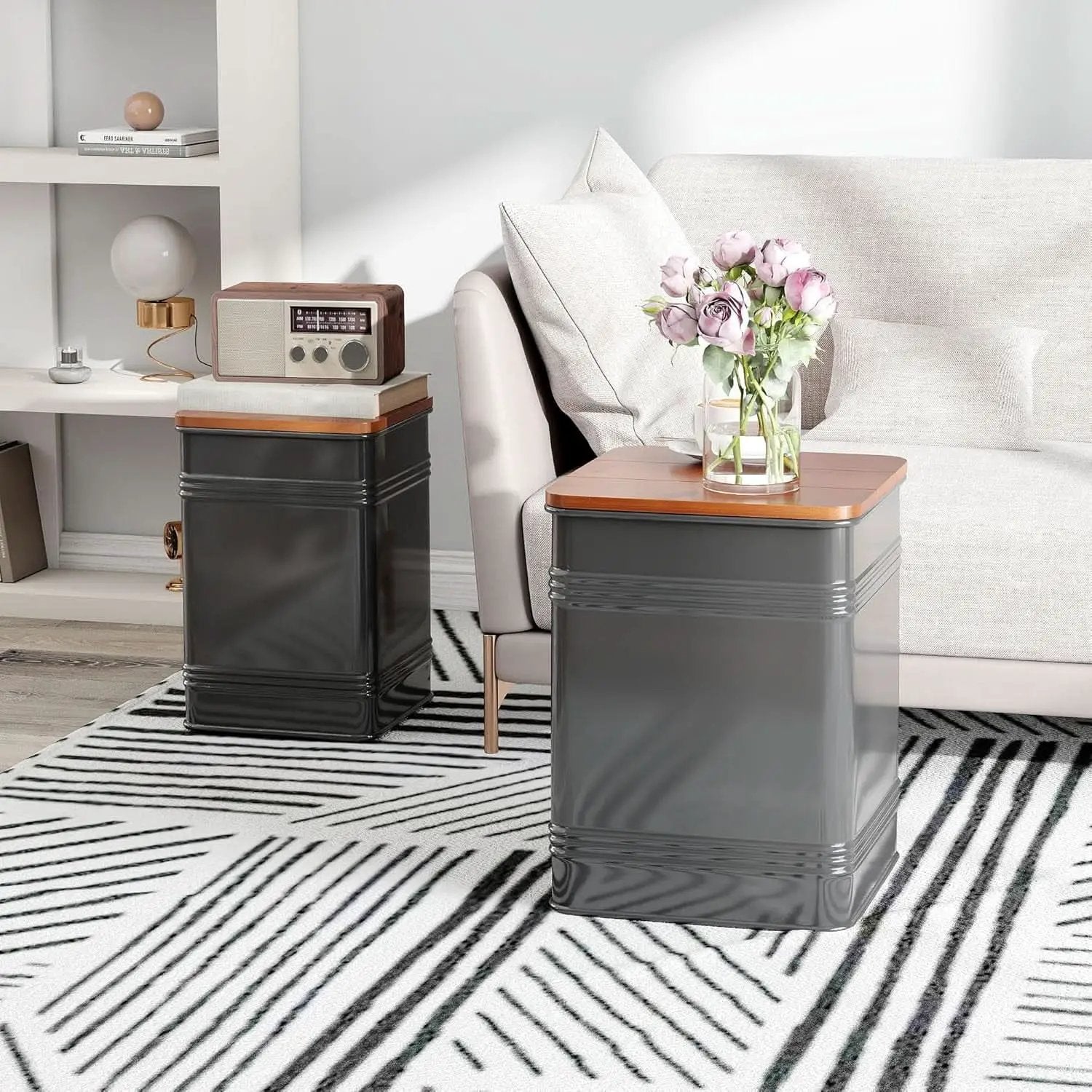 Industrial Black Storage Ottoman With Removable Lid from PriceLows™