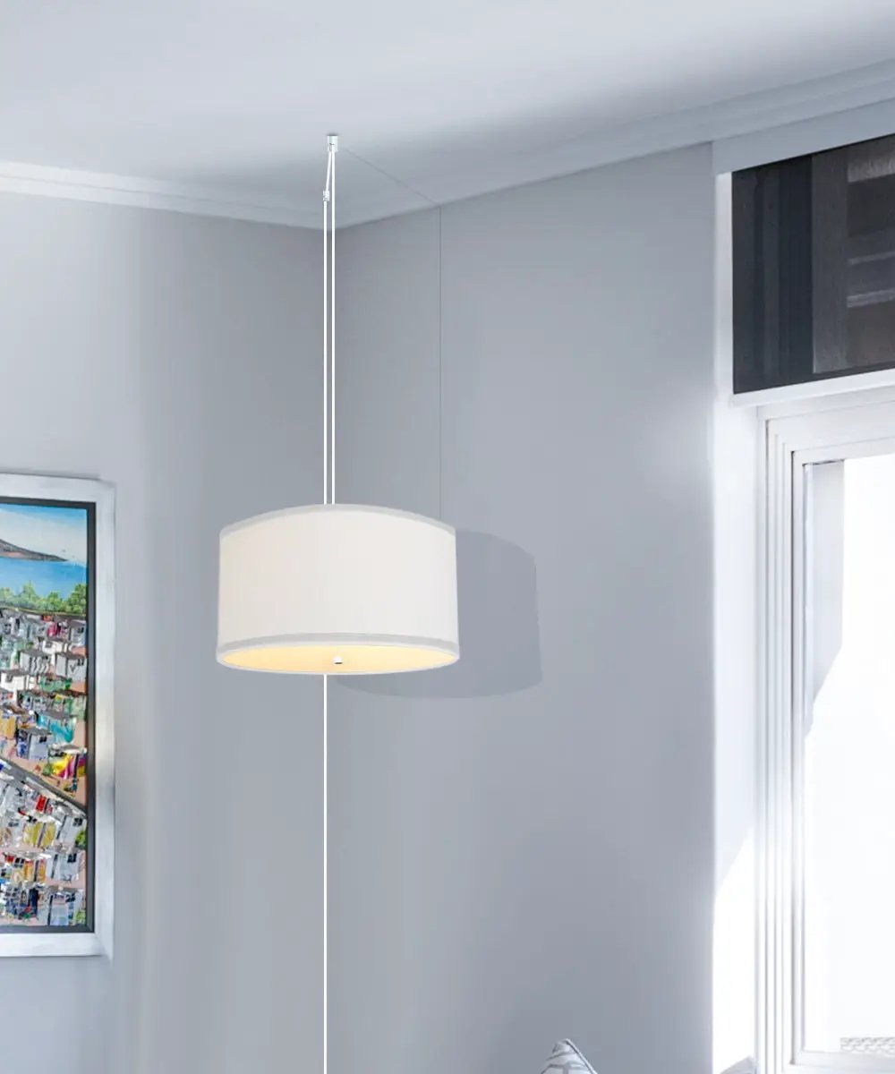 Plug In Swag Pendant | 2 Light | 18 Inch | White Linen Diffuser