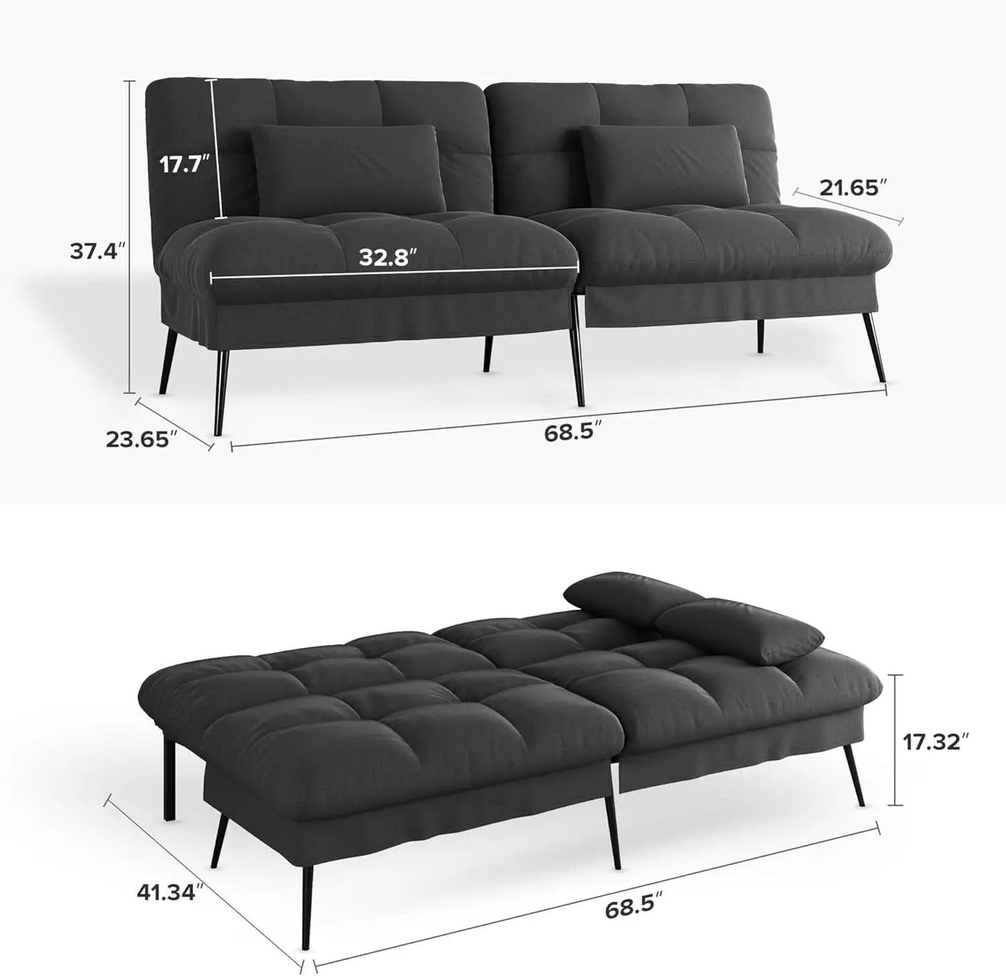 68 Inch Convertible Futon Sofa Bed With Adjustable Backrest from PriceLows™