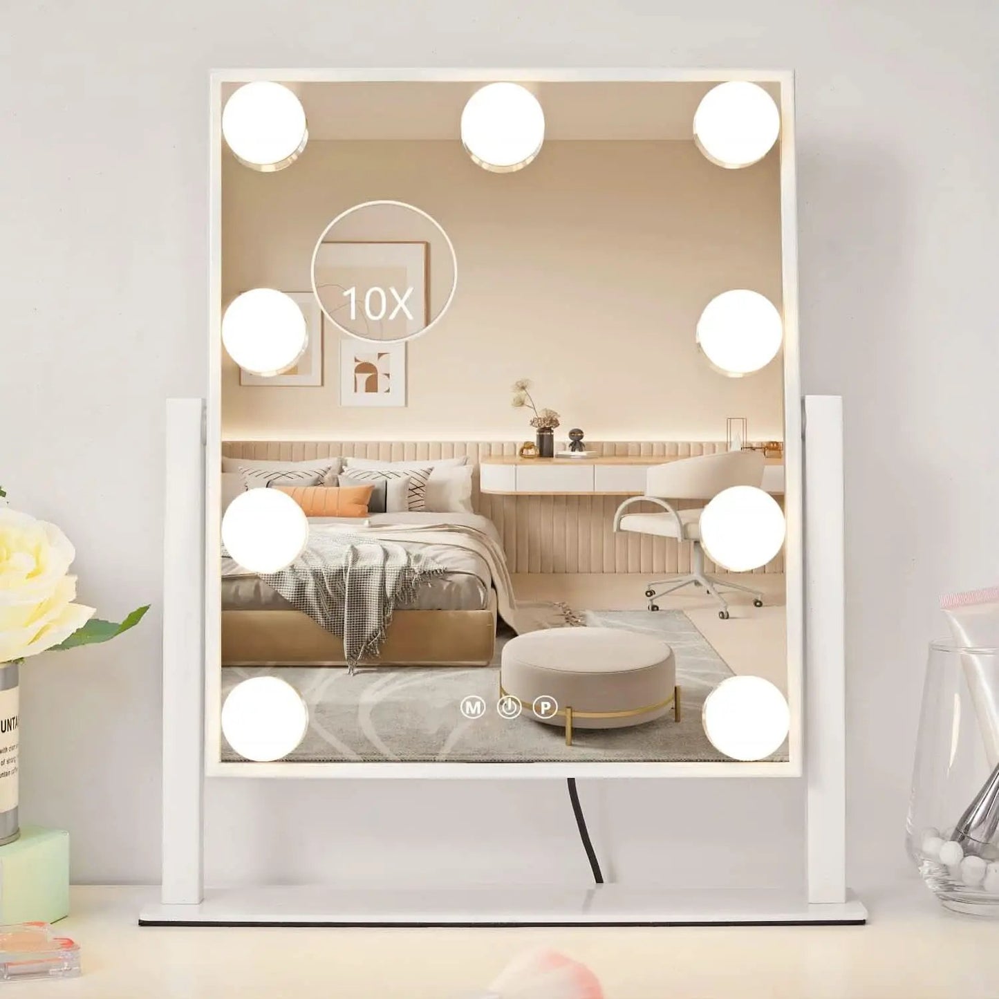 Lighted Makeup Vanity Mirror With 3 Color Modes And 10X Magnification White from PriceLows™