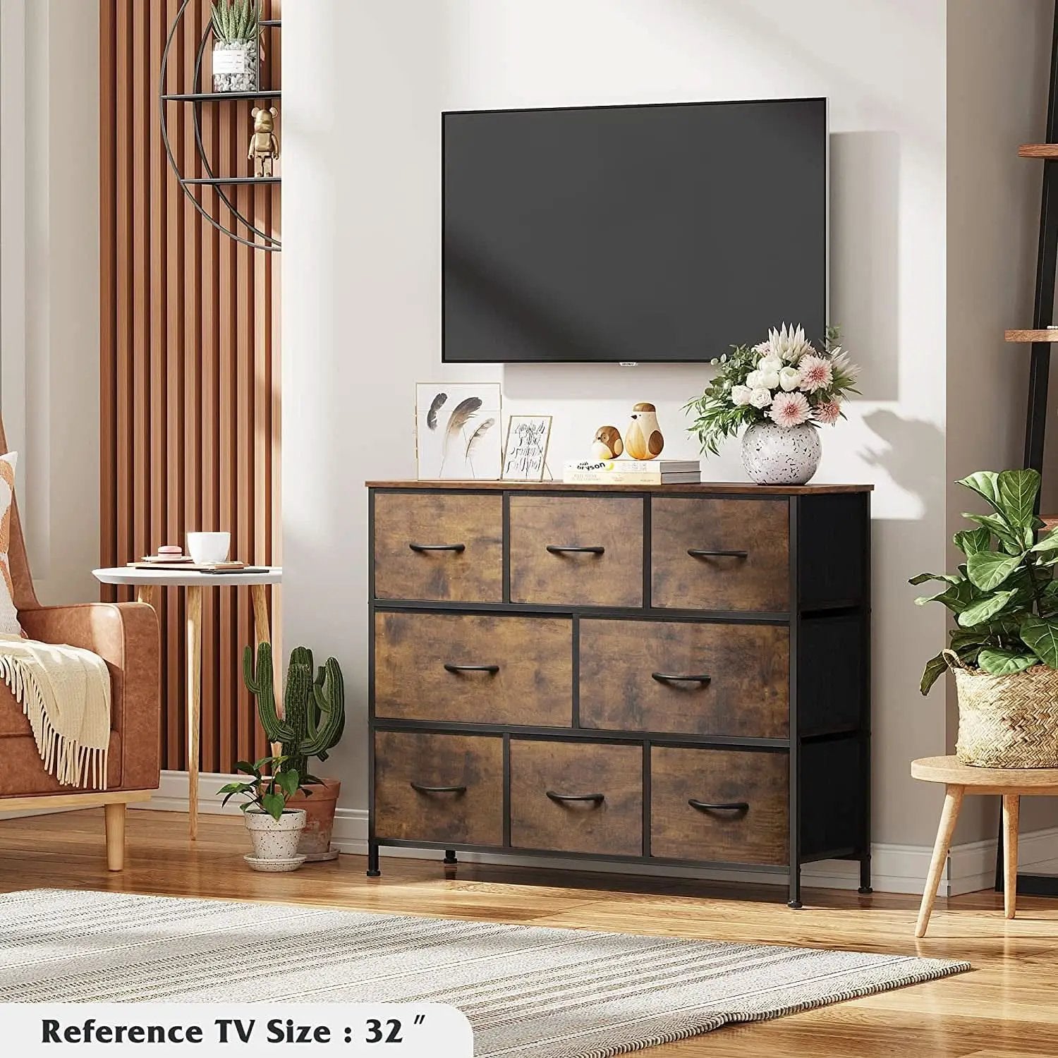 Rustic Brown Dresser With 8 Large Deep Drawers For Bedroom from PriceLows™