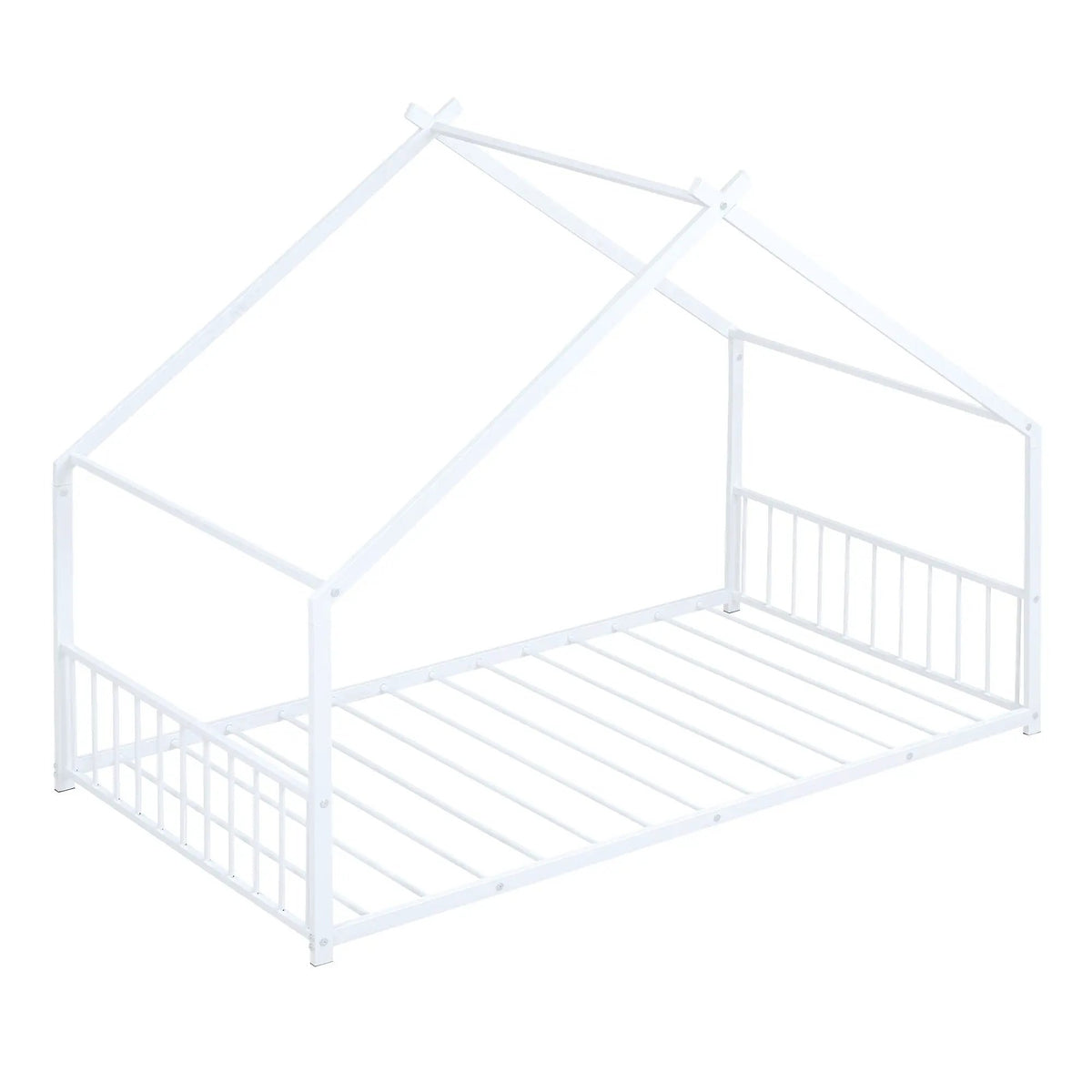 Metal House Bed | Roof Design | Semi-Enclosed Play Space | Contemporary Neutral Finish