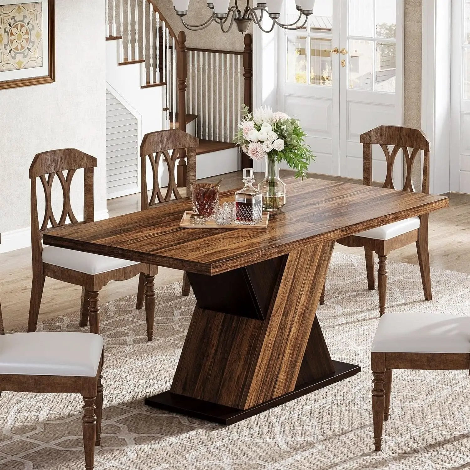55 Inch Rustic Brown Farmhouse Dining Table For Four from PriceLows™