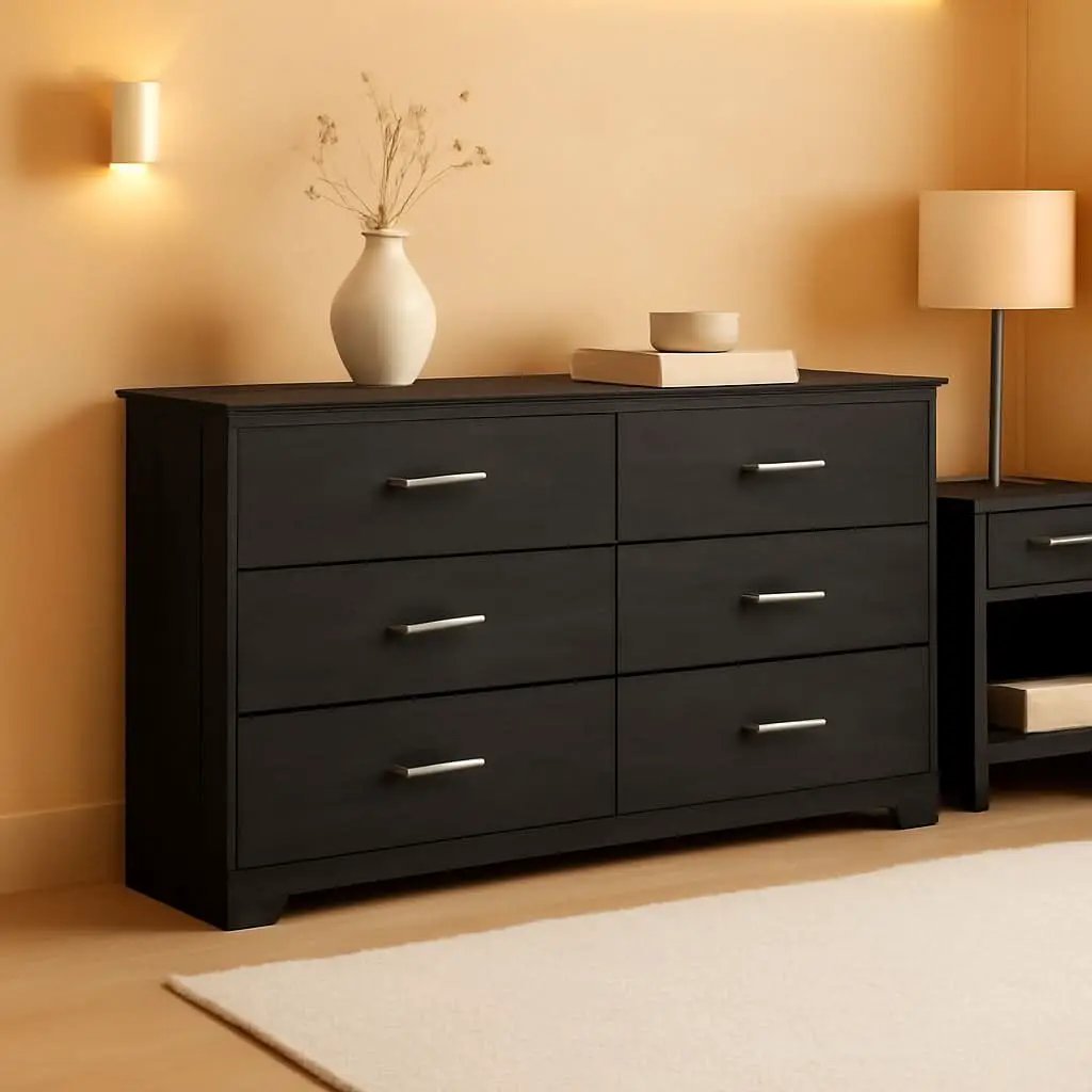 Six Drawer Dresser With Black Matte Engineered Wood from PriceLows™