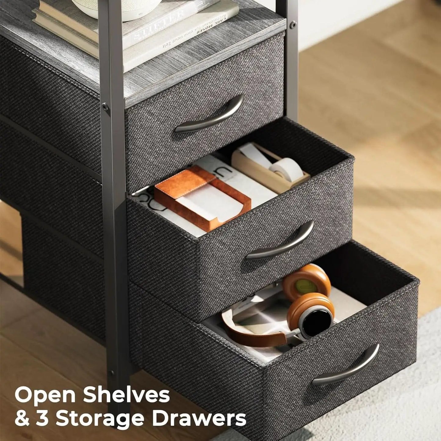 47 Inch L Shaped Desk With Power Outlets And 3 Drawers Grey from PriceLows™