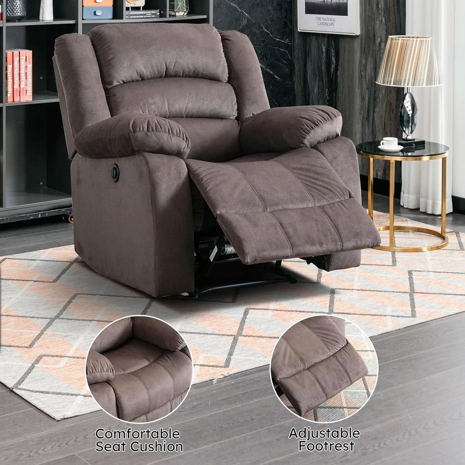 Brown Oversized Electric Recliner Chair With Plush Cushions from PriceLows™