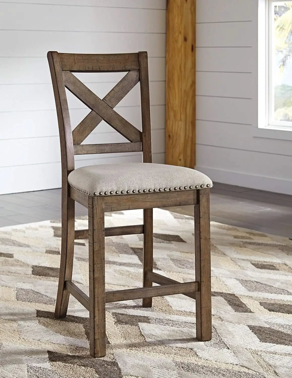 Moriville 24.5 Inch Upholstered Farmhouse Barstools Beige Brown Set of Two from PriceLows™