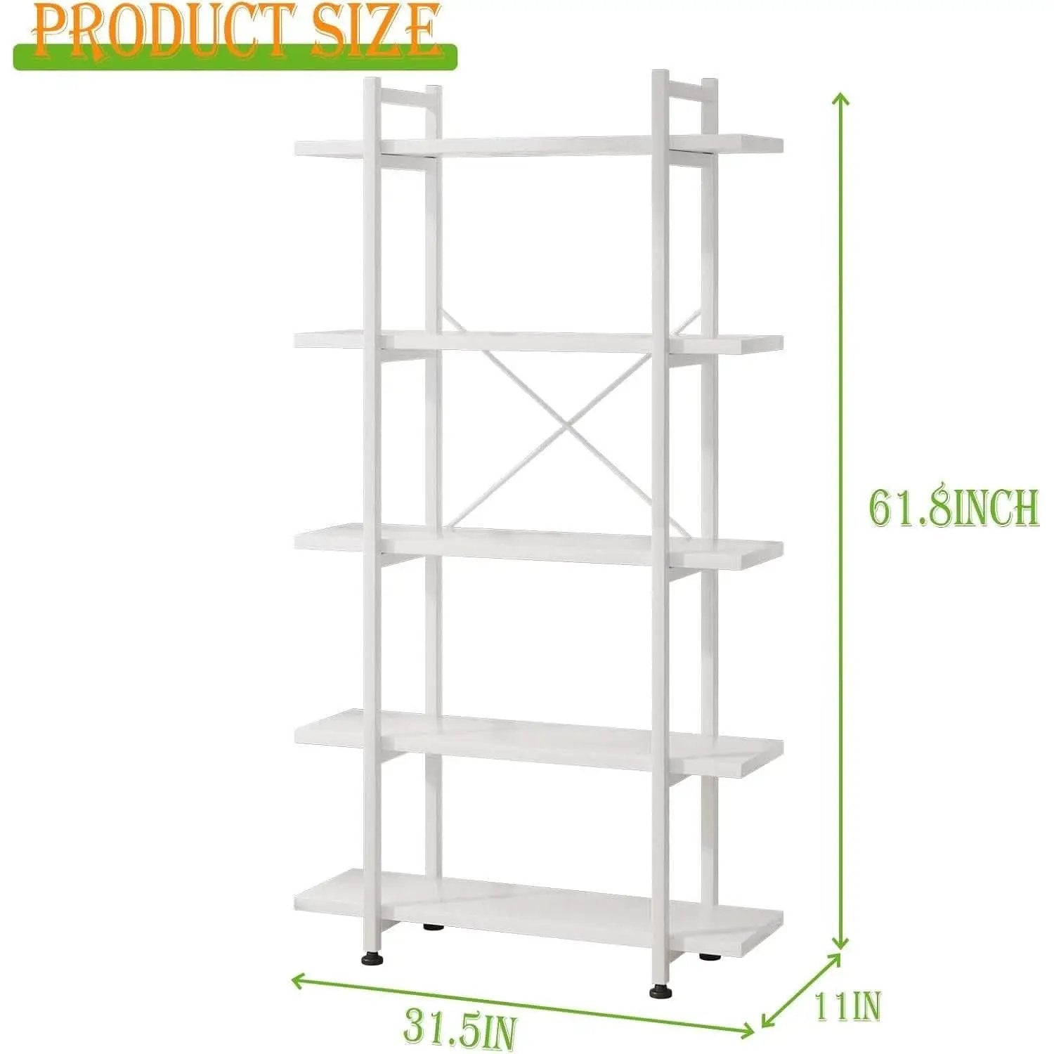 White 5 Tier Wooden Bookcase Tall Storage Organizer from PriceLows™
