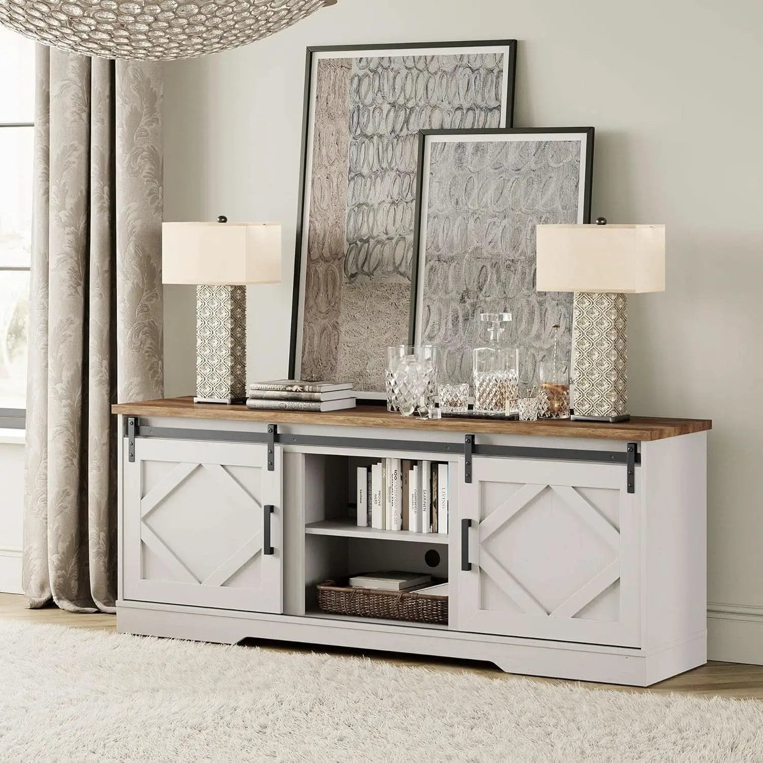 Modern Farmhouse 3 In 1 TV Stand For Up To 95 Inch TVs Wood from PriceLows™