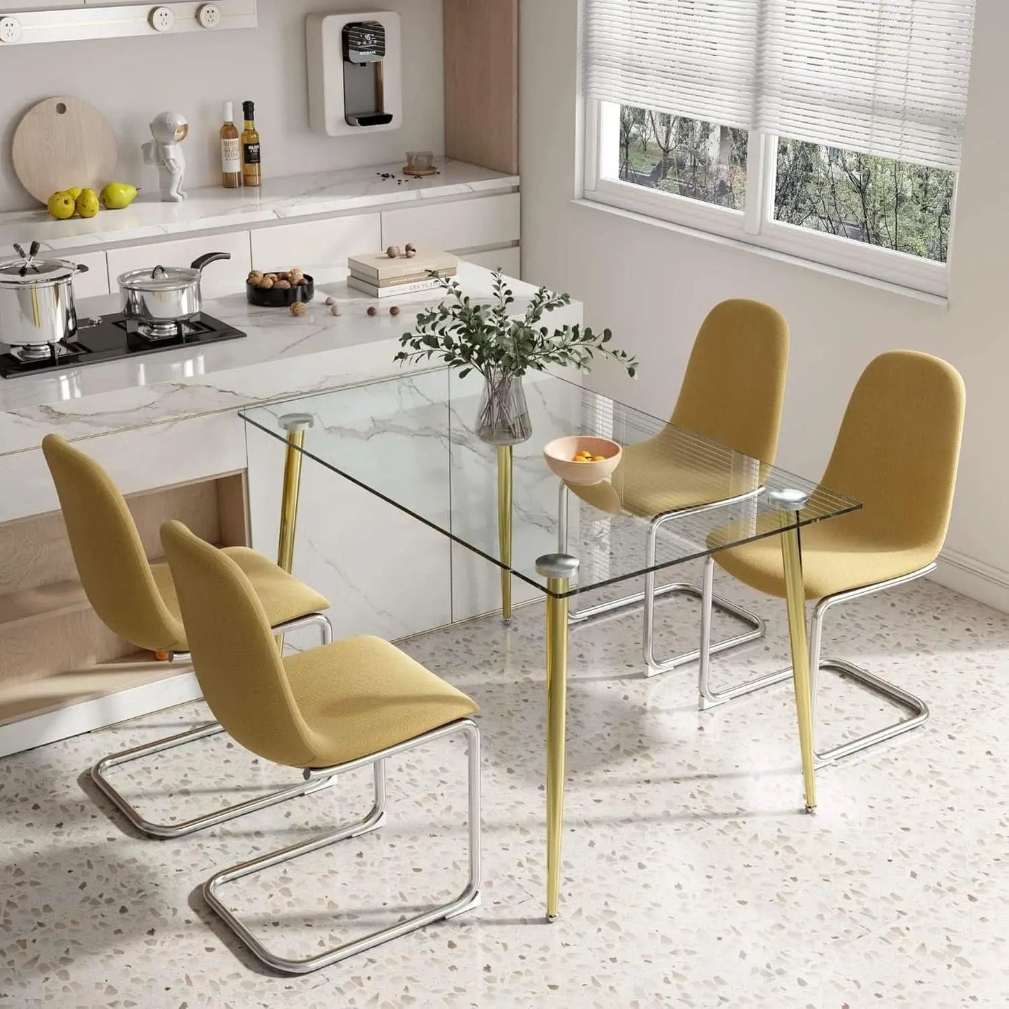 Glass Dining Table For 4 51 Inch Tempered Glass Gold Legs from PriceLows™