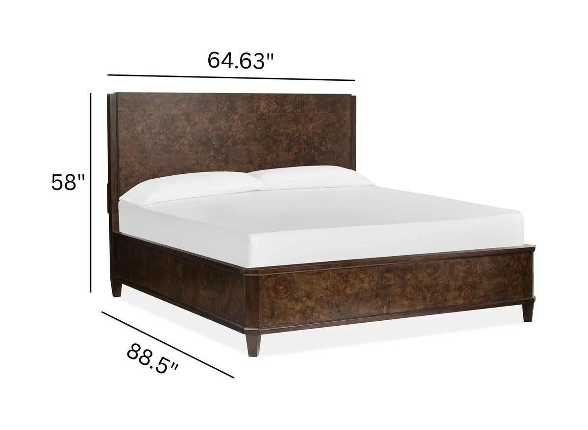 Rowan Panel Bed | Mappa Burl Veneers | Mixed Materials | Handsome Bedroom Collection